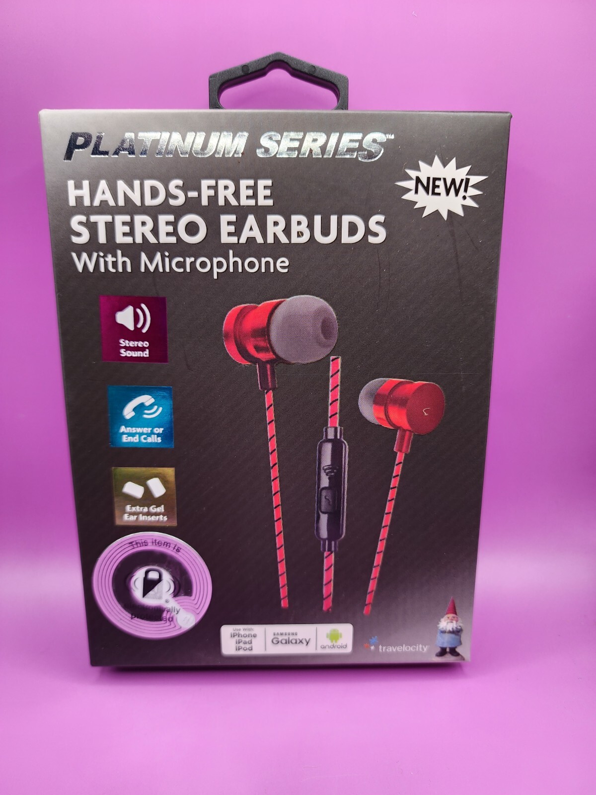 Travelocity Platinum Series Hands-Free Stereo Earbuds with Microphone – Red
