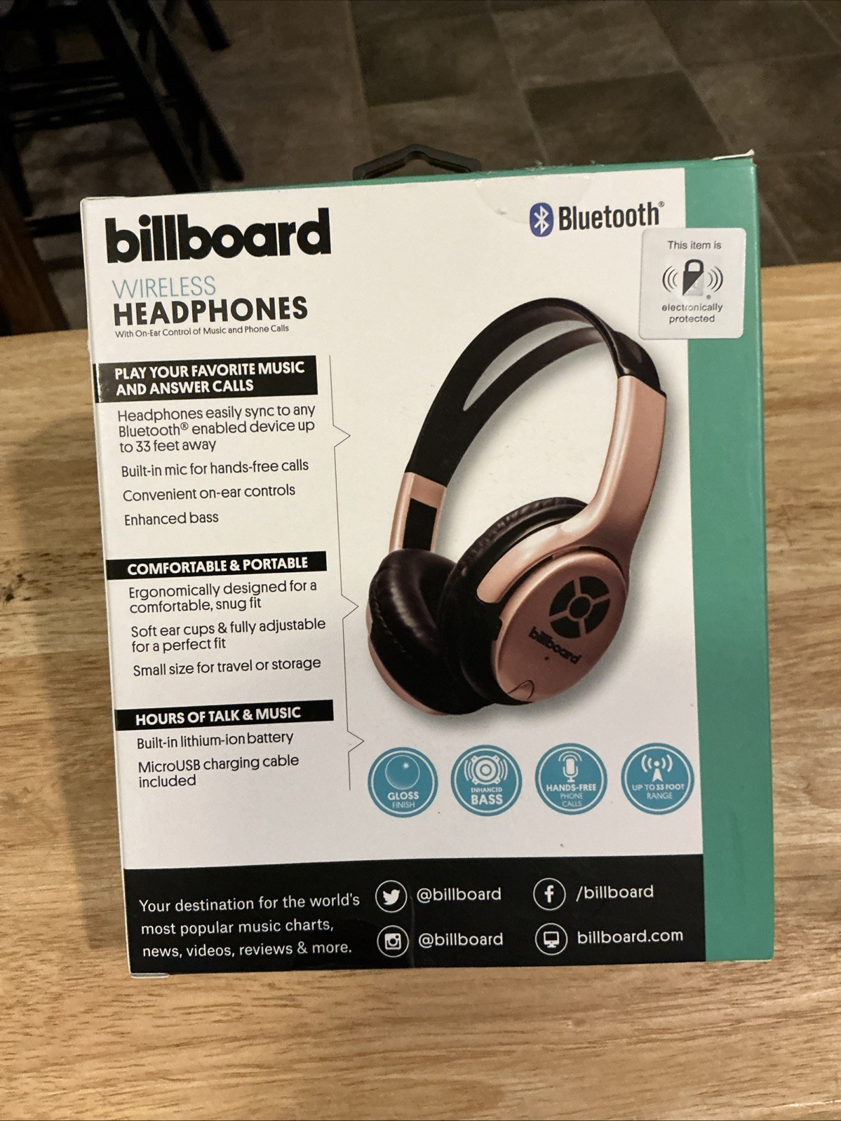 Billboard Bluetooth Wireless On-Ear Headphones Hands-Free Rose Gold NEW Open Box