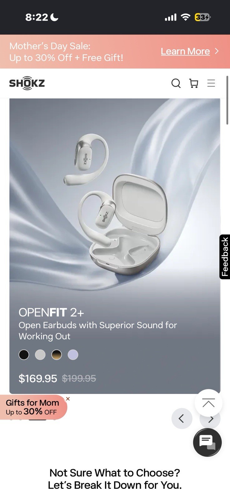 Shokz OpenFit Air Bluetooth Wireless Open-Ear Ear-Hook Earbuds White/Silver Mic