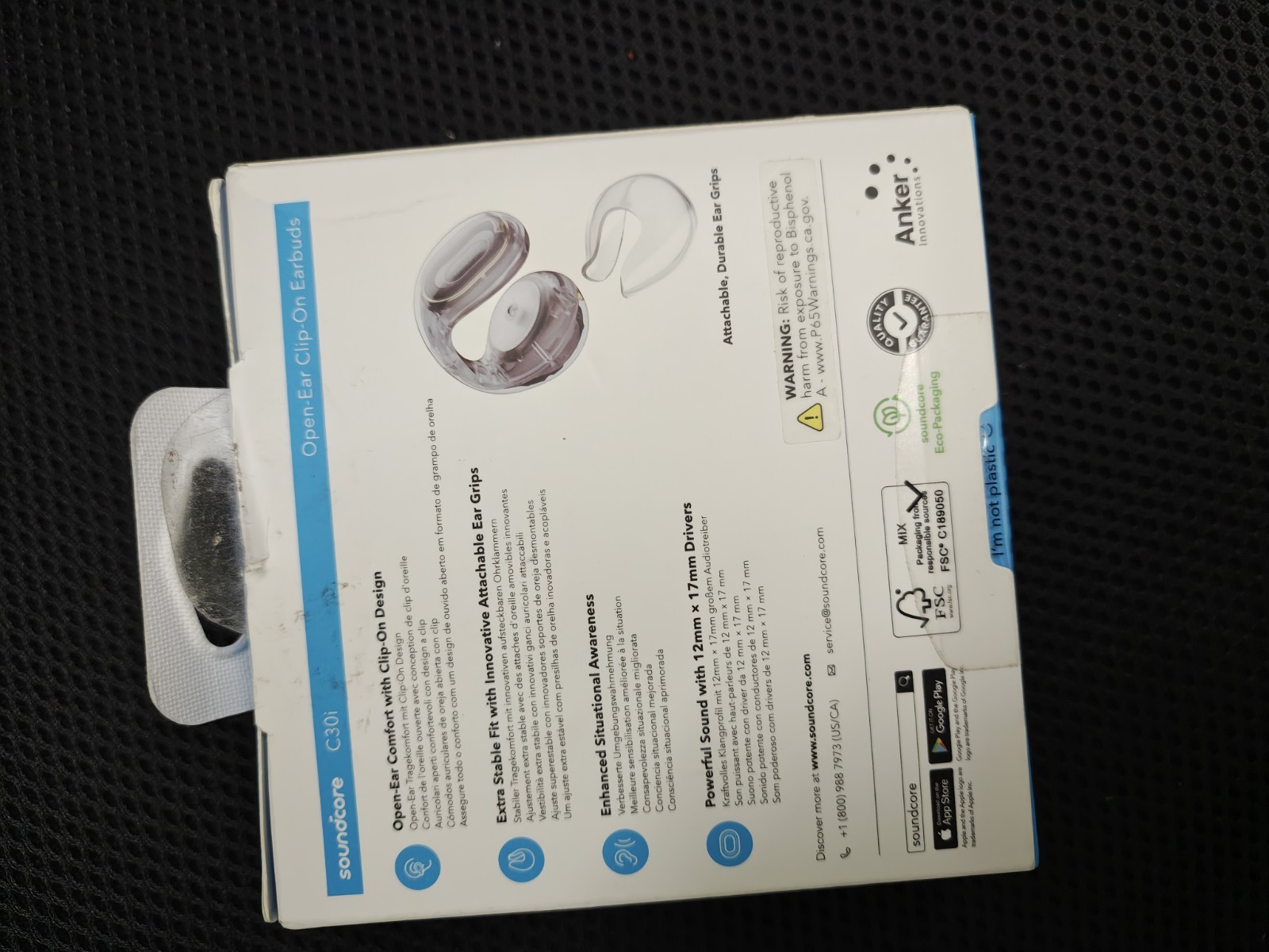 Soundcore C30i Open-Ear Earbuds Clip-On Headphones, Attachable Ear Grips