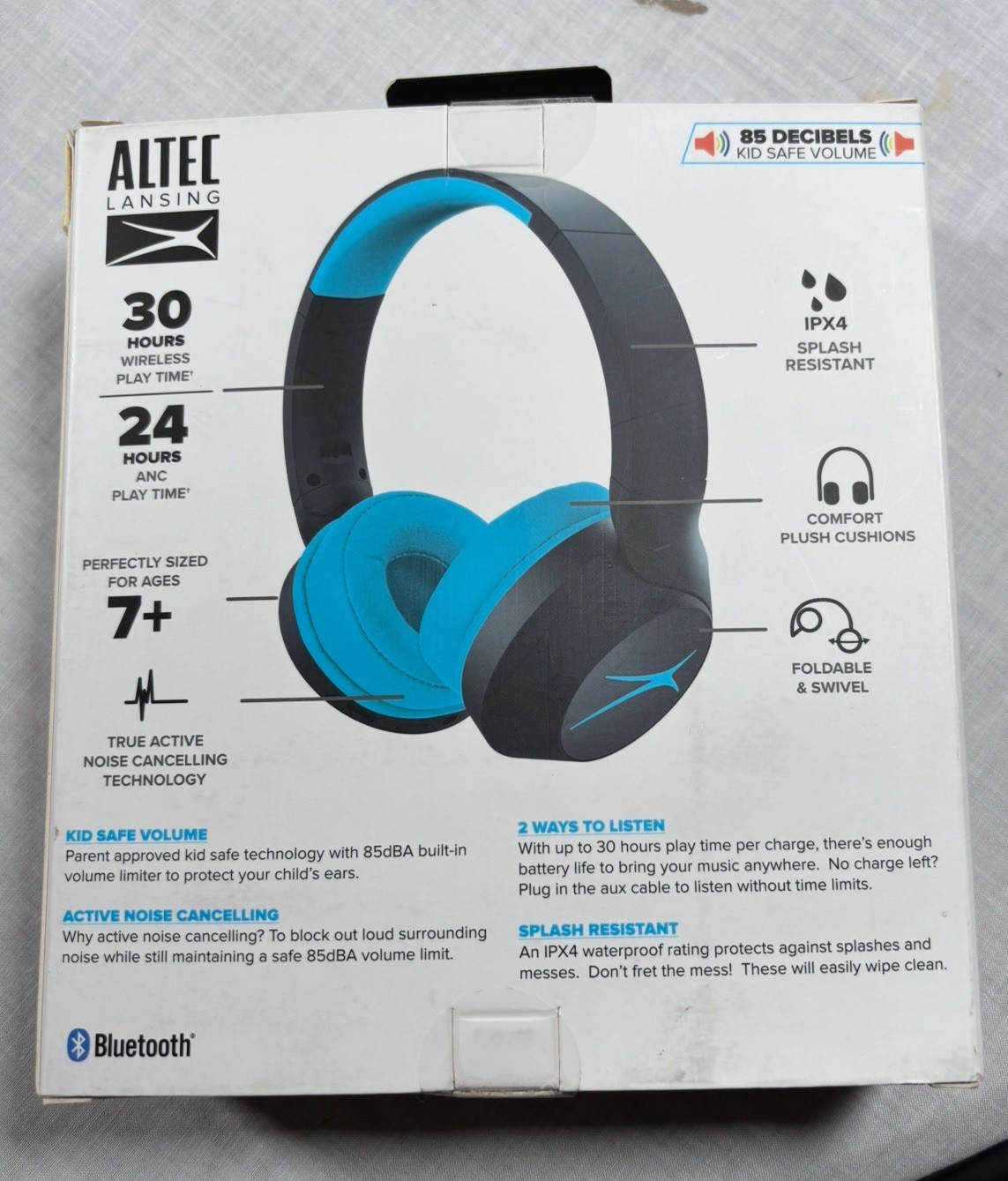 Altec Lansing Kid Safe Noise Cancelling Wireless Headphones 15H Battery New (E6)