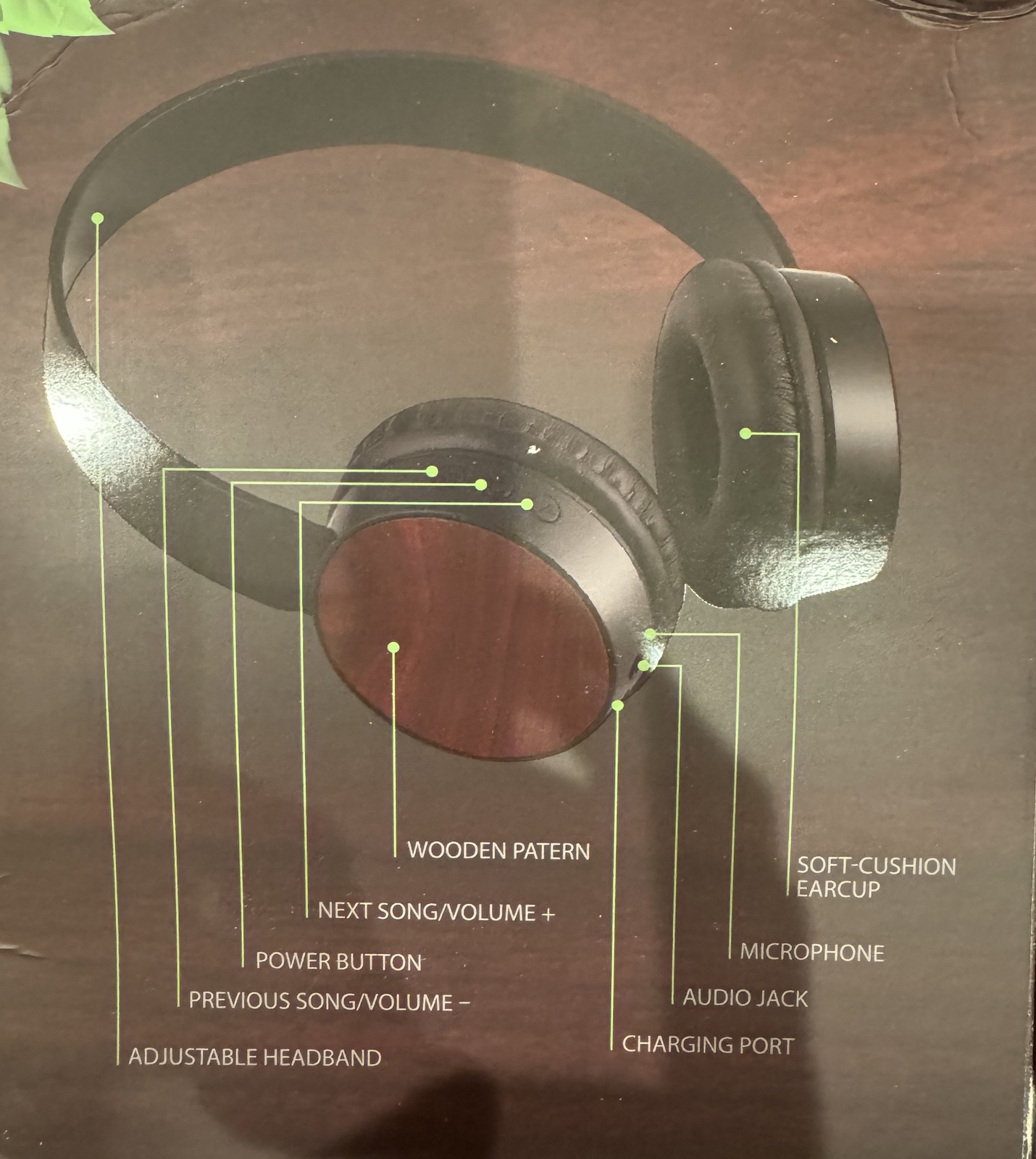 GENTEK H2 PLUS WIRELESS WOOD HEADPHONES BROWN WOODEN TEXTURE 10 M RANGE 14805