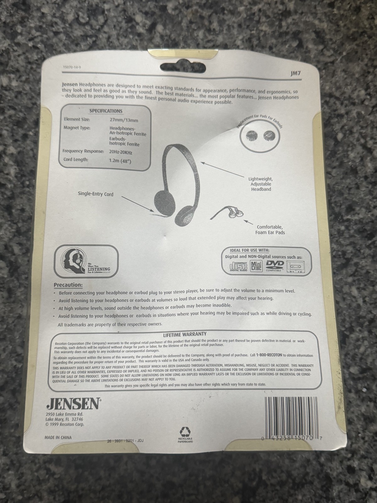 NOS Jensen JM7 Digital Stereo Headphones Earbuds Combo NIP