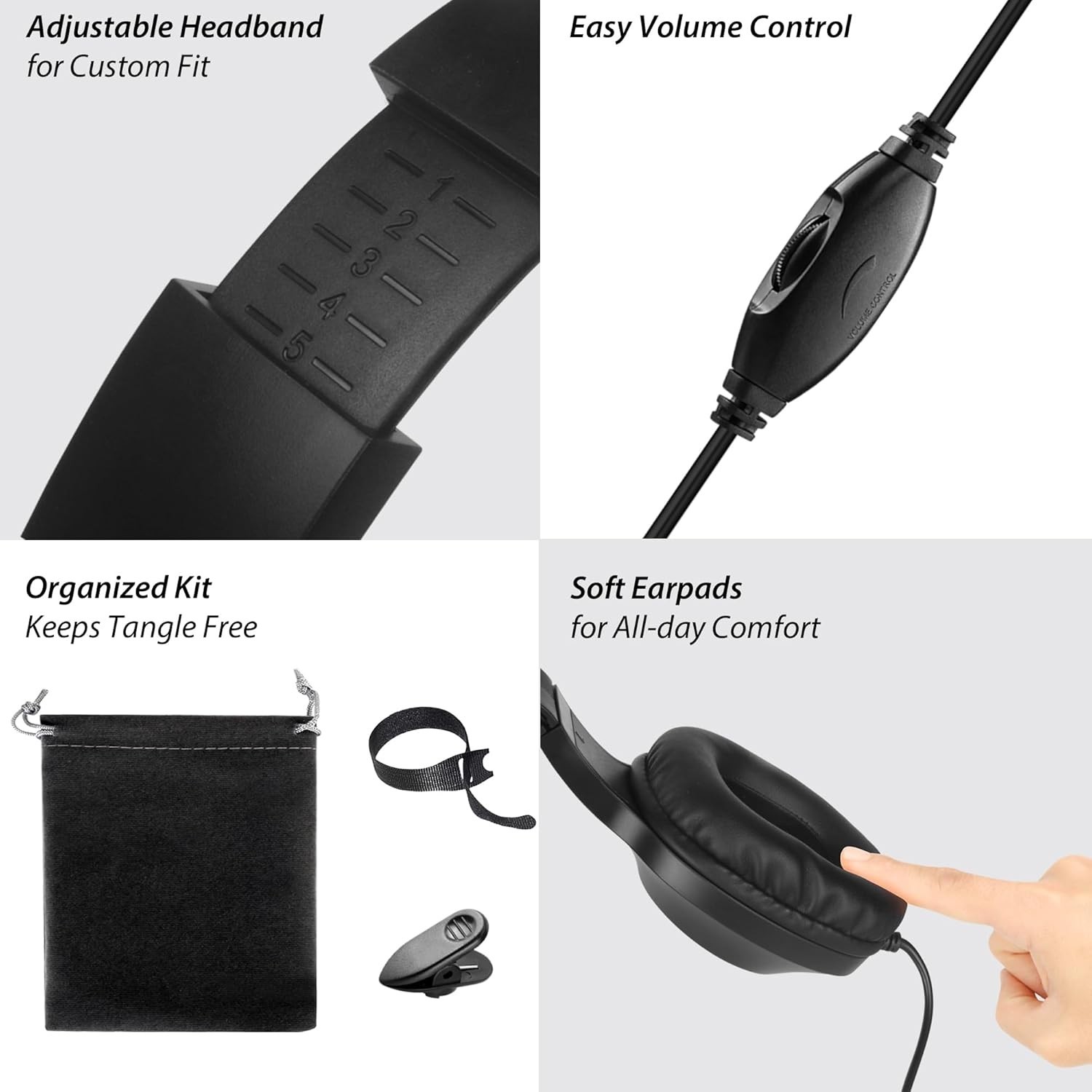 20Ft Long Wired TV Headphones Over Ear Sound Isolation Volume Control