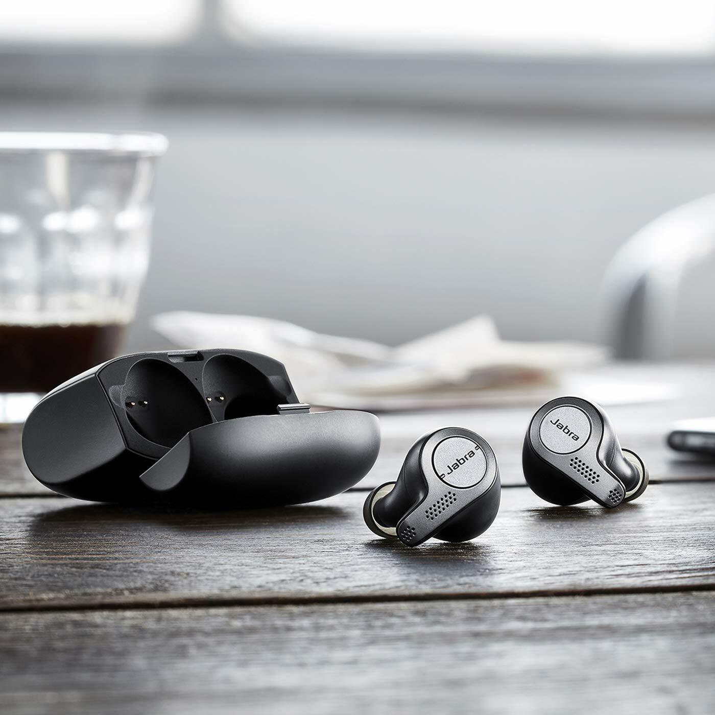 Jabra Elite 65t Wireless Earbud Headphones, Titanium Black + Charge Case