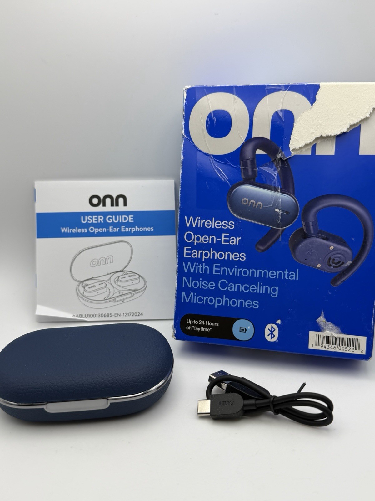 ONN Wireless Open-Ear Earphones Bluetooth Headset ENC Microphones Blue