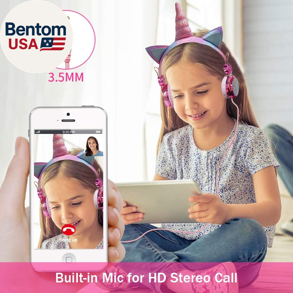 Unicorn Kids Headphones for Girls Children Teens, Wired Headphones for Kids with