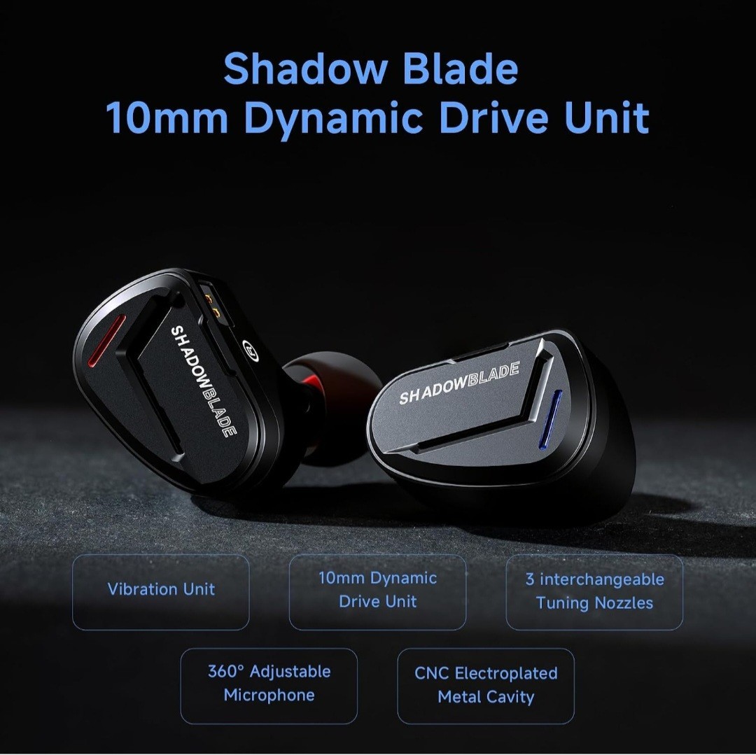 CVJ Shadow Blade Wired Gaming Earbuds, IEM HiFi in Ear Monitor Headphones 10mm D