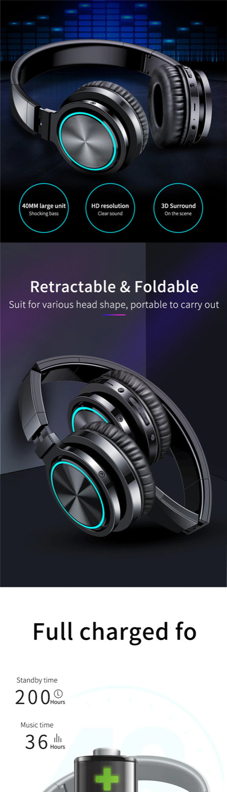 Picun Wireless Headphones Strong Bass Bluetooth Headset Noise Cancelling Bluetoo