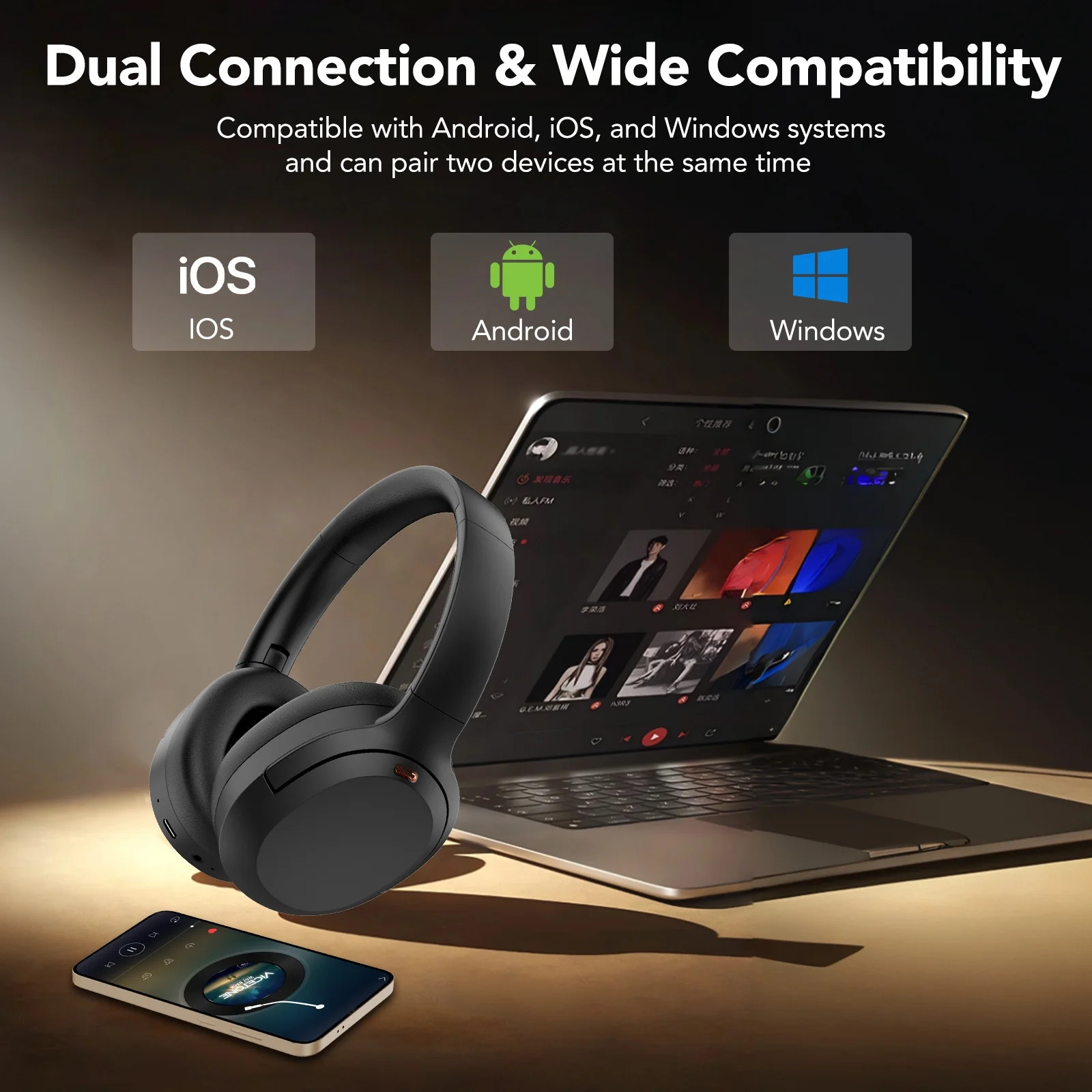 Active Noise Cancelling Headphones, -45dB Bluetooth Headphones 5.4, 50H Playtime