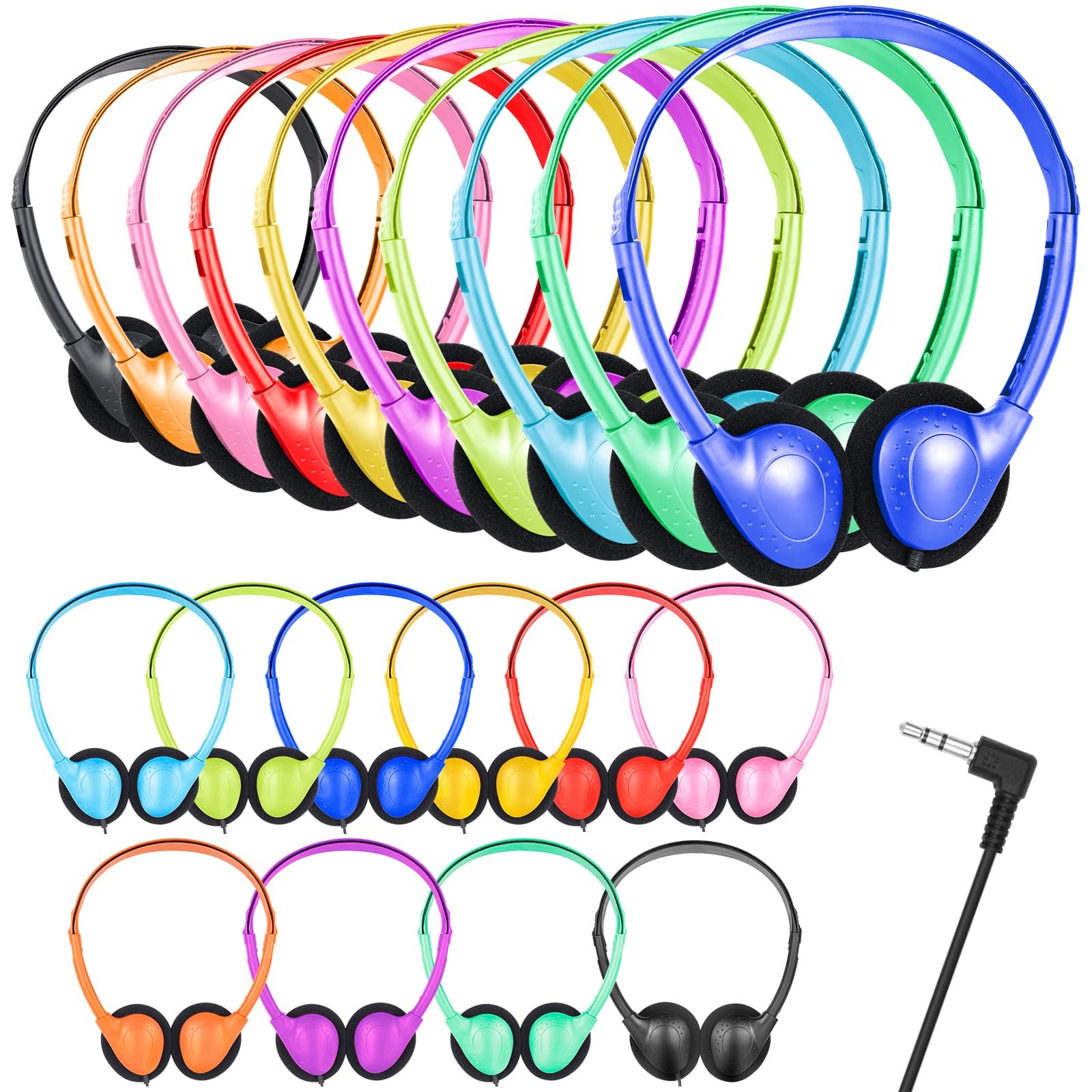 25 PCS Bulk Headphones Classroom 3.5mm Jack Multi Color Wired On Ear Kids
