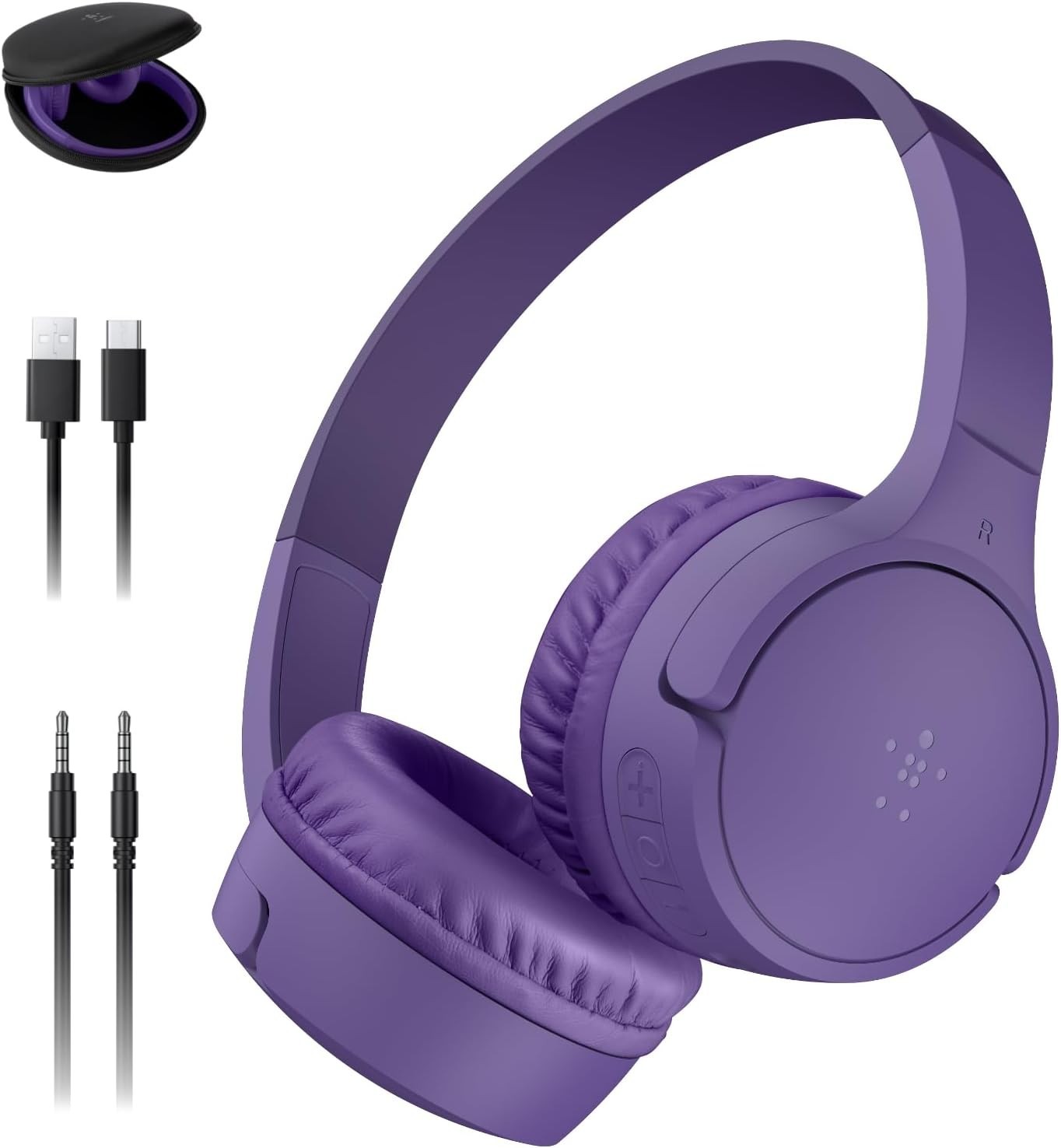 Belkin SoundForm Mini Kids On-Ear Wireless Headphones Purple Built-in Microphone