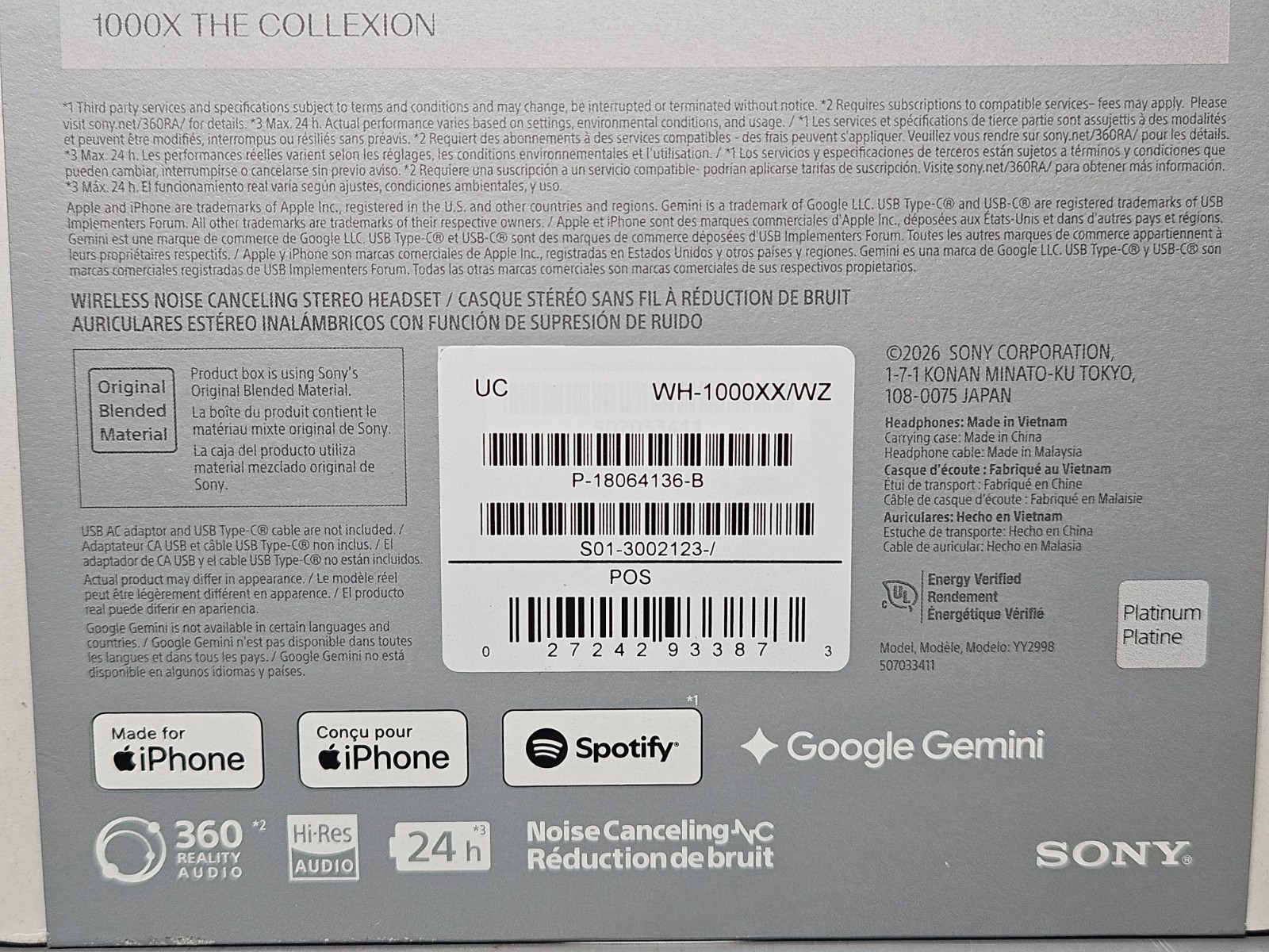 Sony 1000X The Collexion Wireless Noise Cancelling Heaphones Platinum – New