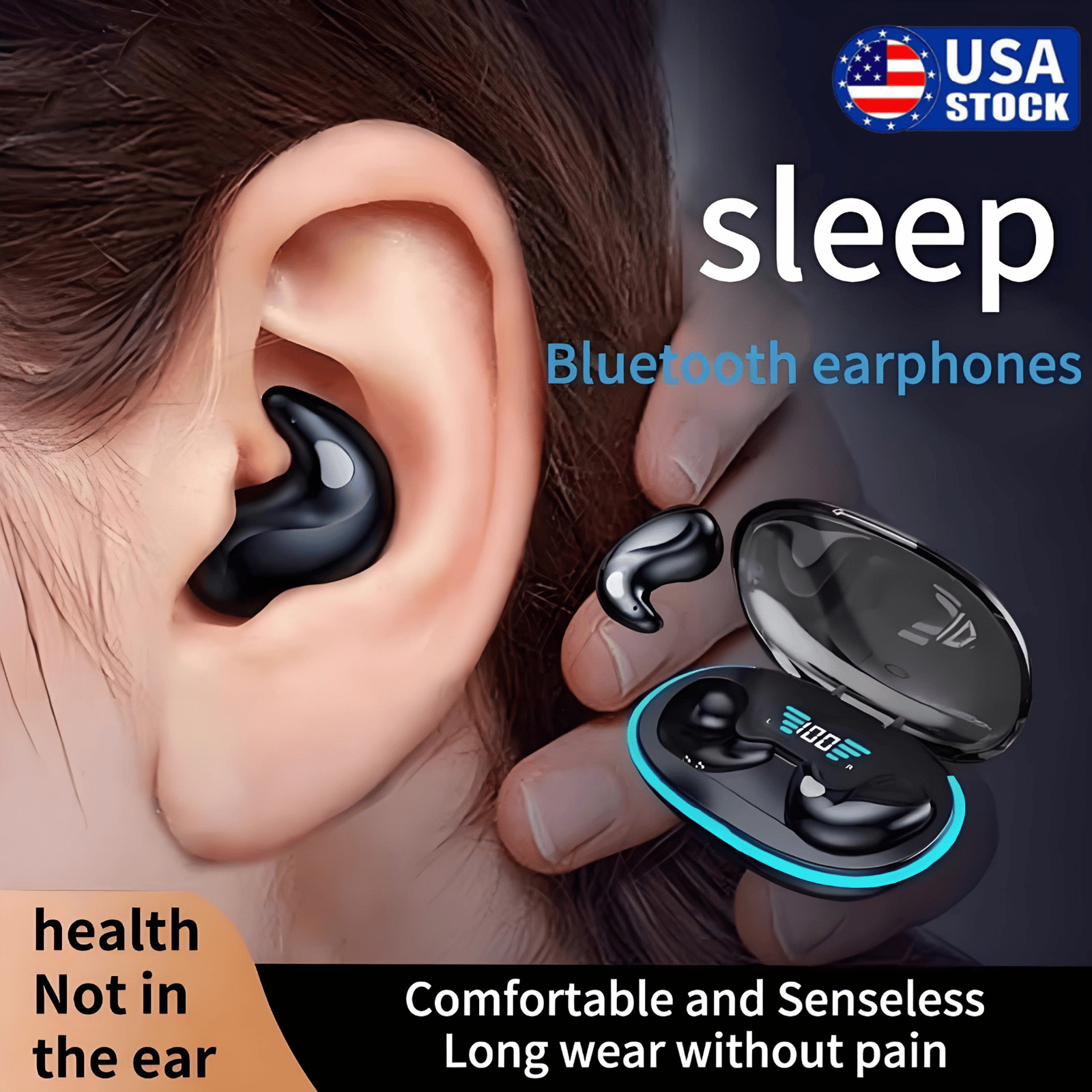 Invisible Sleep Wireless Earbuds Bluetooth 5.3 Headset TWS Waterproof Earphone