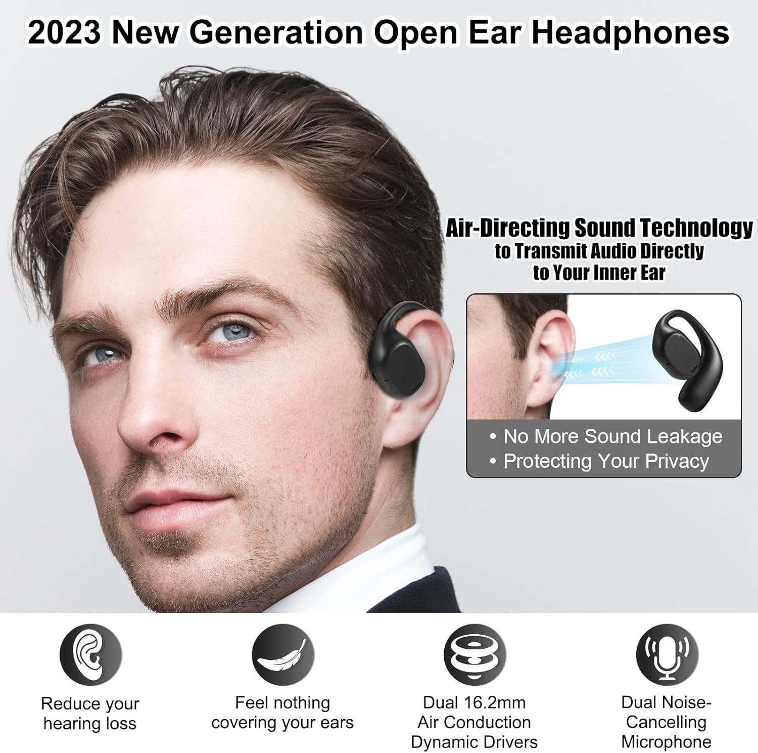 Bluetooth 5.3 Open Ear Headphones: Comfort & Clarity with 16 Hours Battery Life