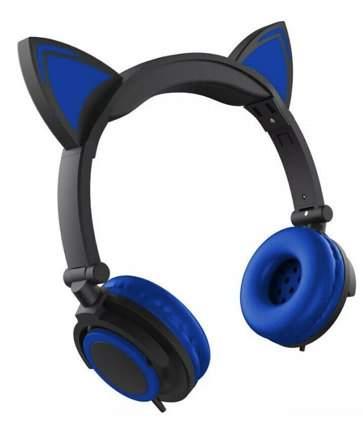 Hype Cat Ears LED Headphones 3.5mm Jack with mic (BLUE)
