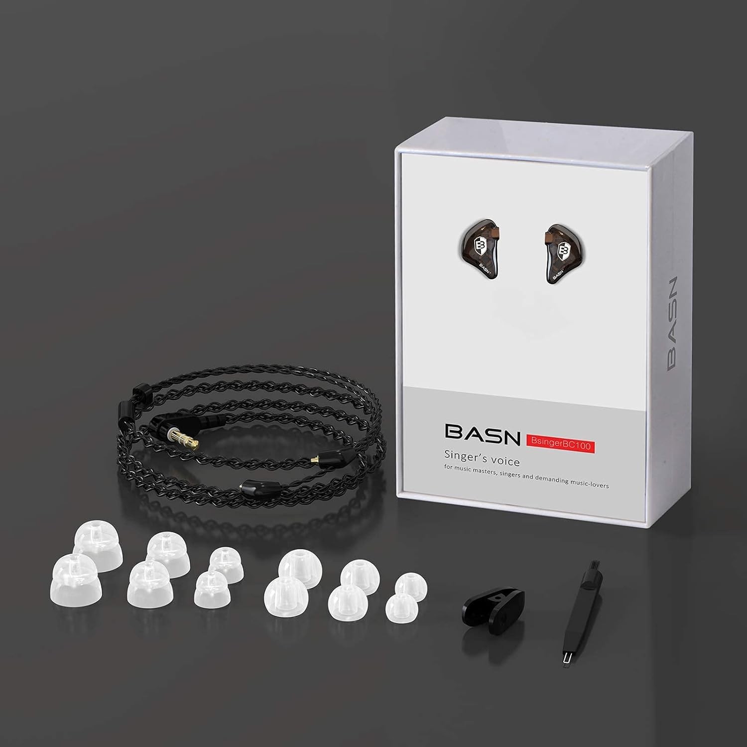 BASN in-Ear Monitor Headphones Dual Dynamic Drivers IEM Earphones Brown