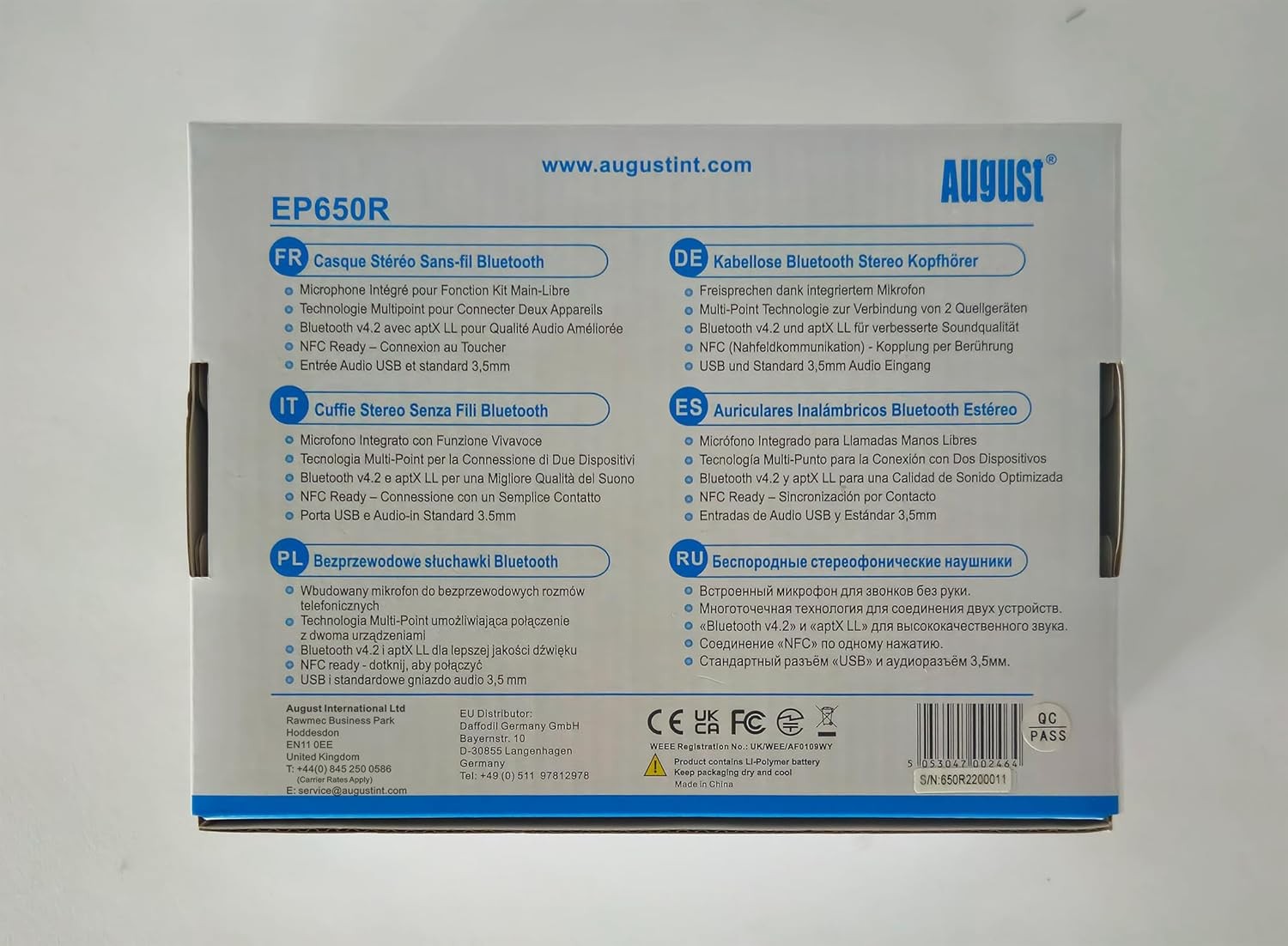 August EP650 Bluetooth Wireless Over-Ear Headphones with aptX Low Red