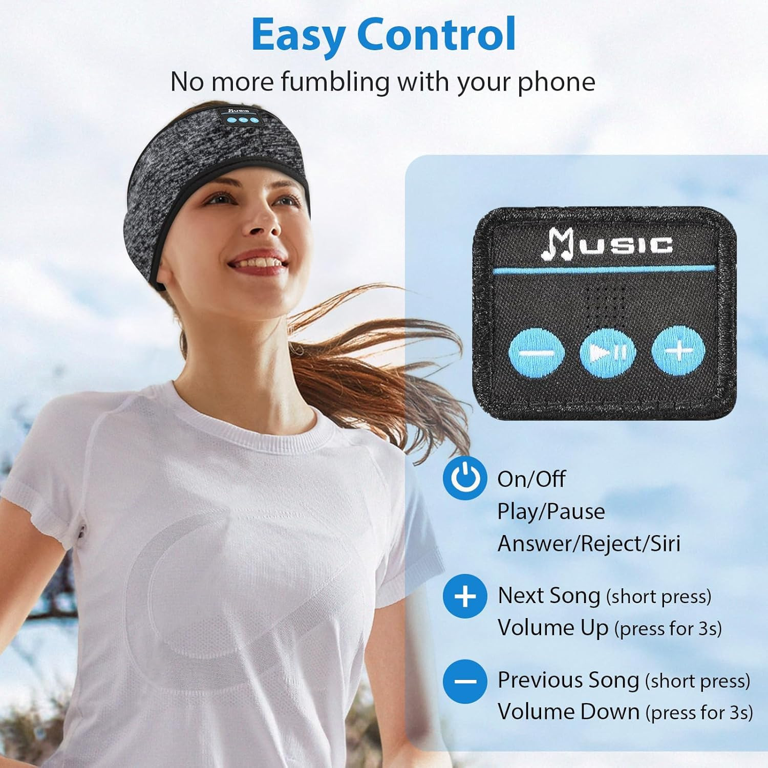 Adjustable Headband Headphones, Sleeping Headphones with Ultra-Thin Speakers, Bl