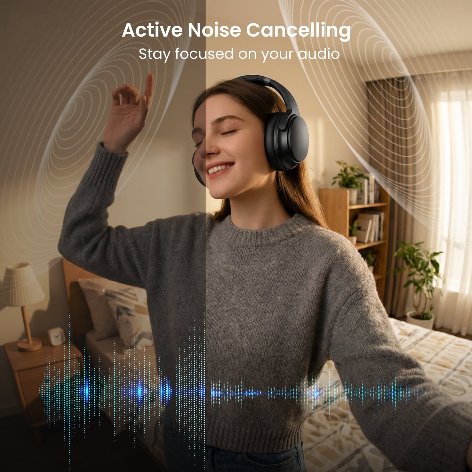 Noise Cancelling Headphones, Wireless Bluetooth Headphones with Clear Calls, Dee