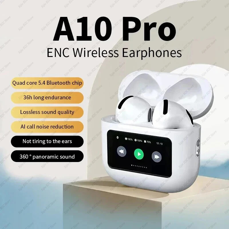 TWS Smart Touch Screen Bluetooth 5.4 Headset ANC Wireless Headphone Earbuds IPX7
