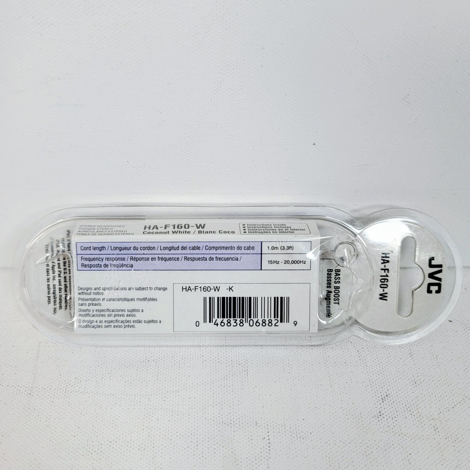 JVC Gummy Bass Boost In-Ear Headphones (HA-F160-W) Coconut White PACKAGE WEAR