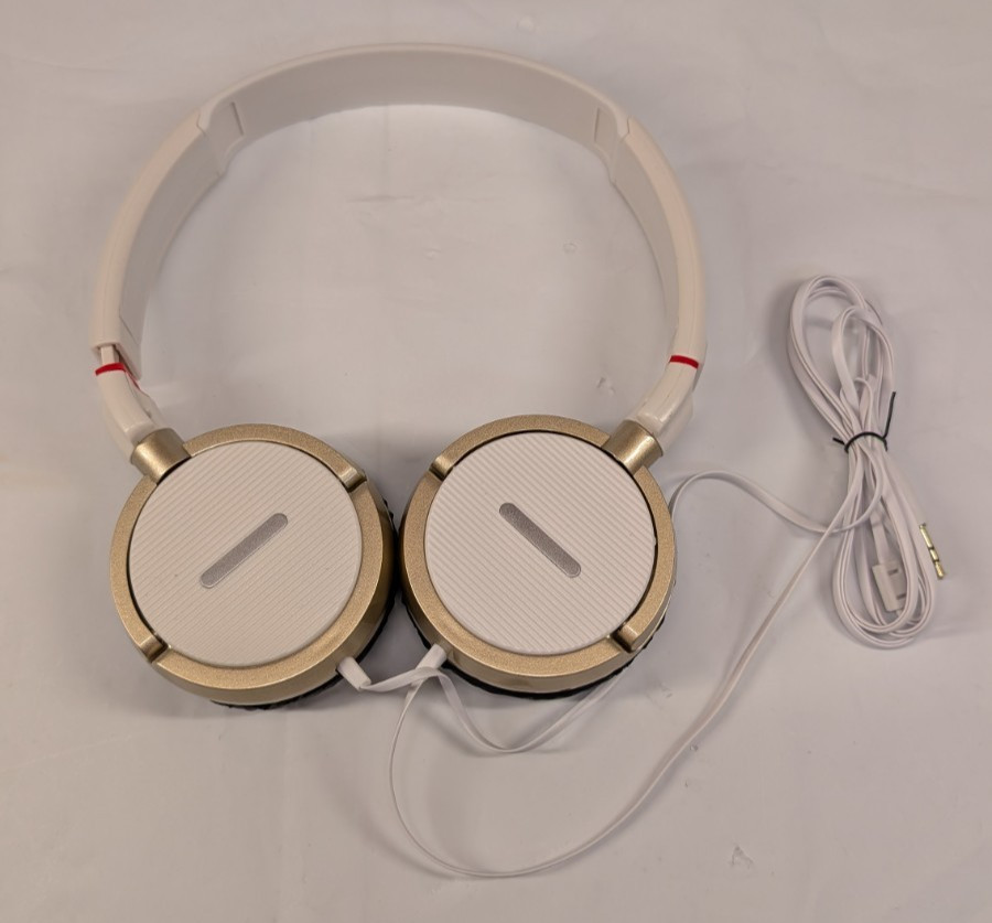 Wired On-Ear Stereo Headphones White Gold Black Foldable 3.5mm Audio Jack
