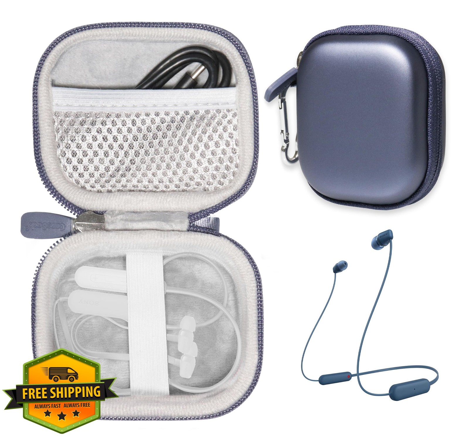 CaseSack Sony WI-XB400 C300 C200 C100 Bluetooth Headphones Case Blue