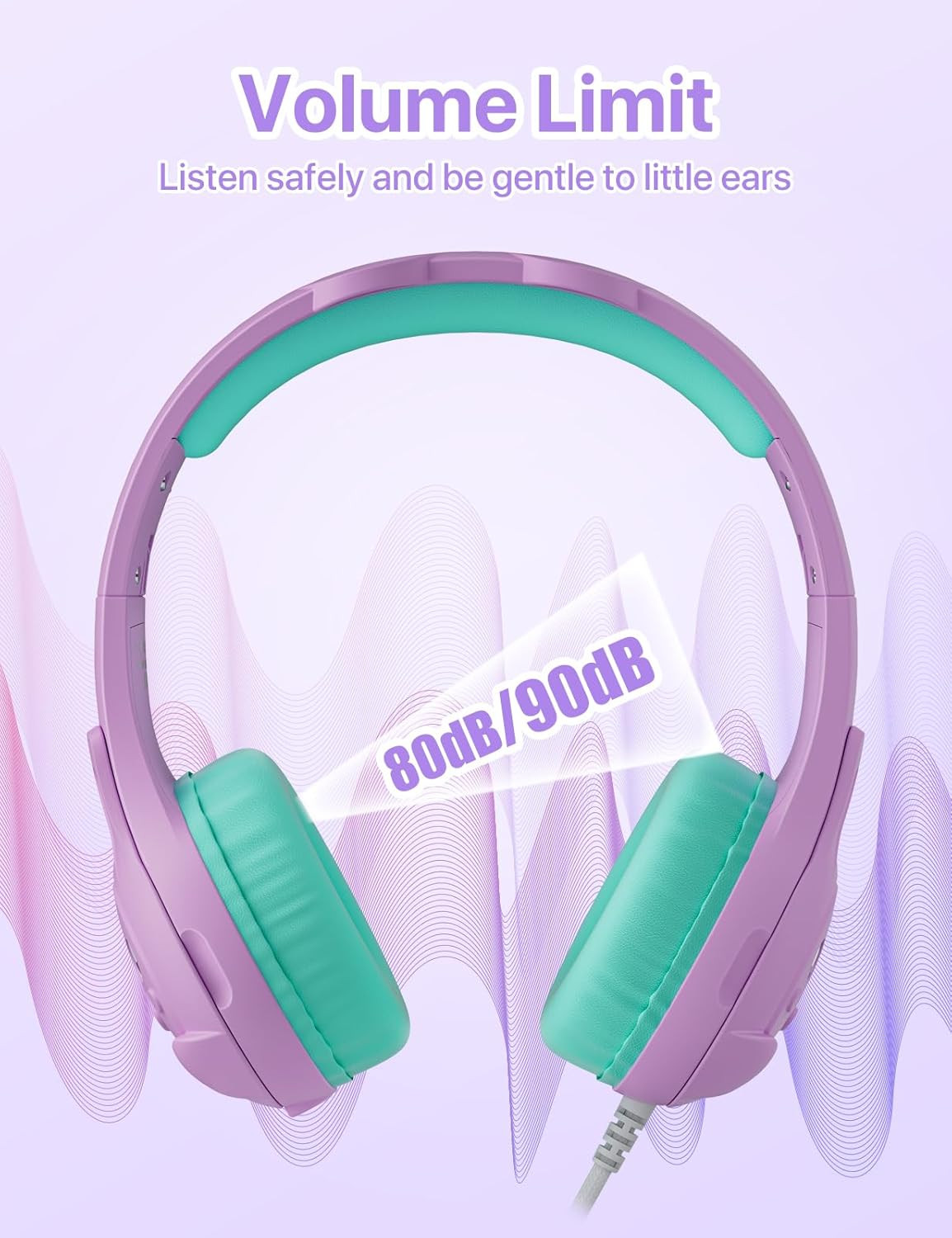 Kids Headphones, with Microphone, 80/90Db Volume Limiter, Audio Sharing Port, 3.