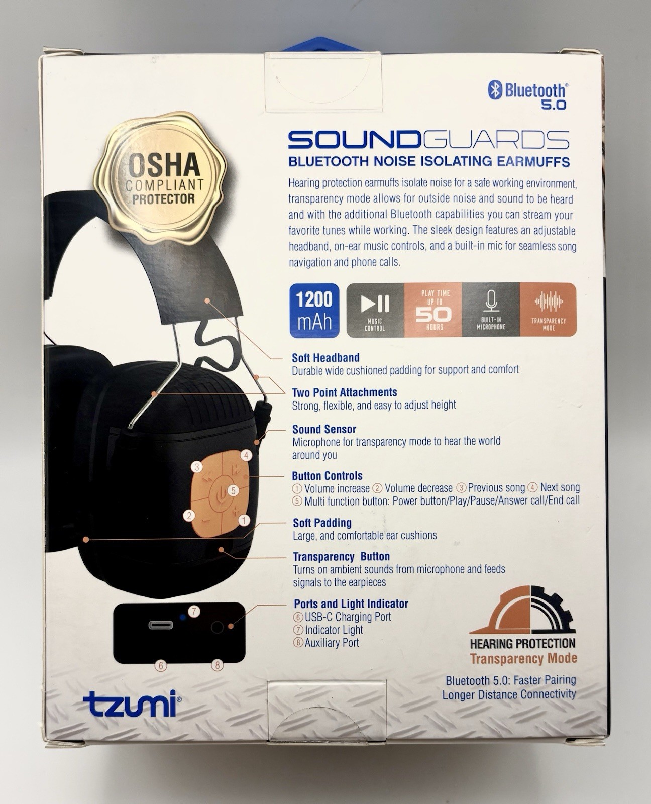 Tzumi Sound Guards Noise Isolating Earmuffs Bluetooth OSHA Compliant NRR23db New