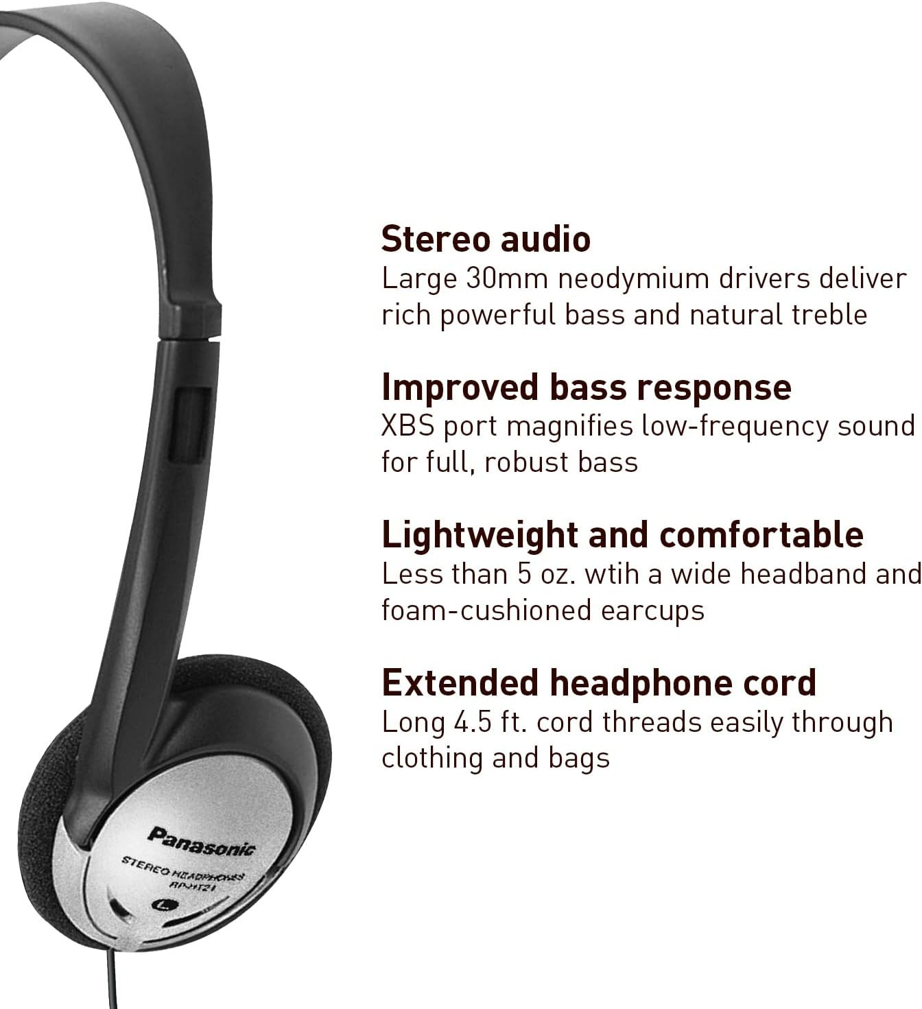 RP-HT21 Lightweight Headphones with XBS, 16Hz-22Khz Frequency, 16 Ohm Impedance,