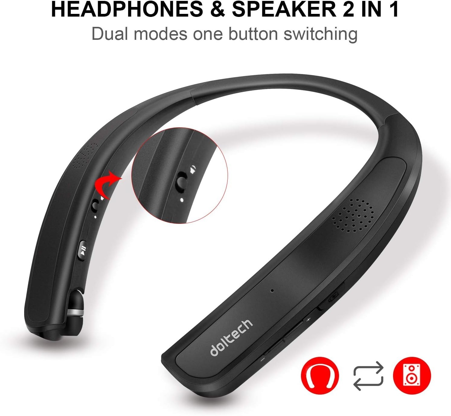 Bluetooth Headphones Speaker 2 in 1,DolTech Wireless Headphones Neckband Wearabl