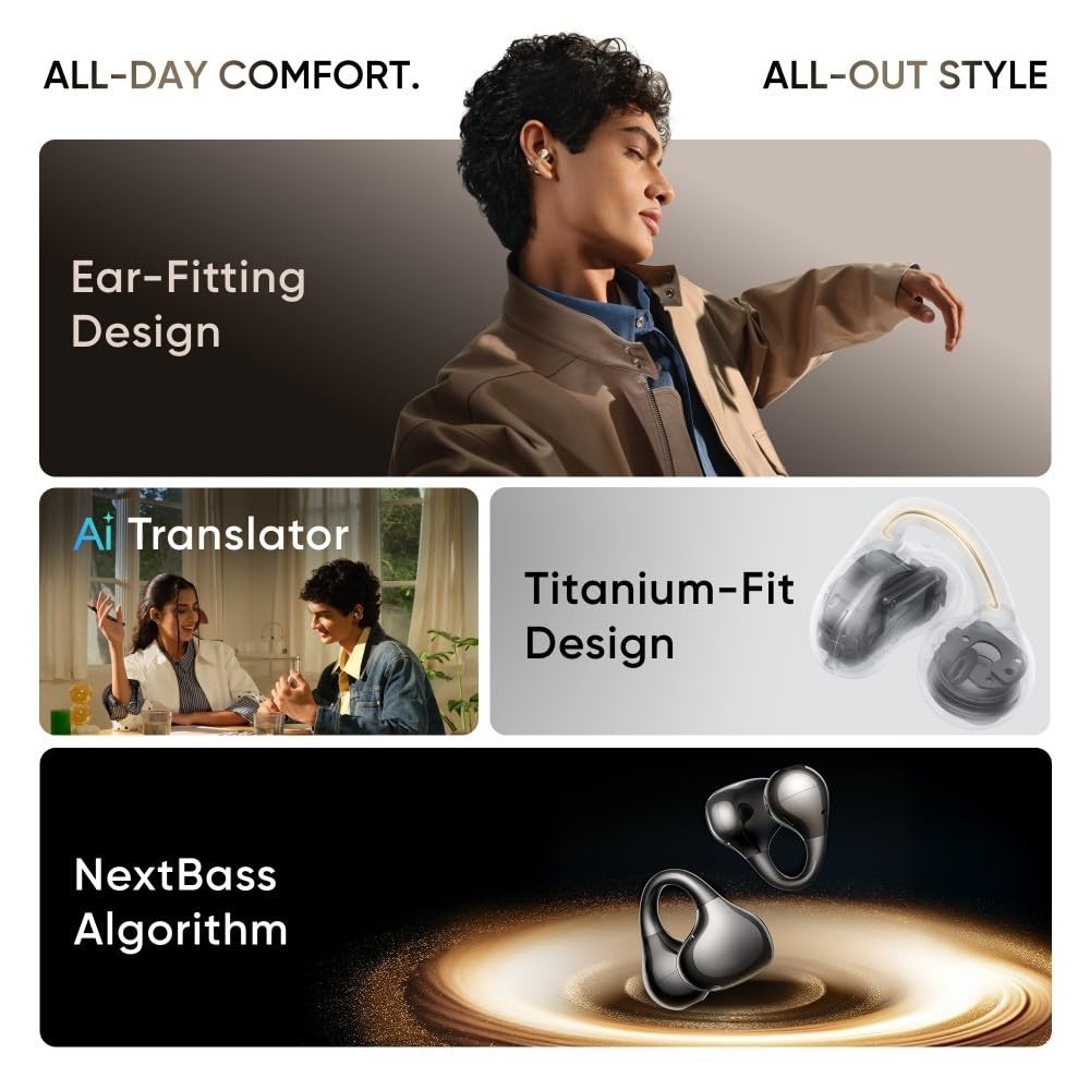 realme Buds Clip Open Ear Wireless Earbuds with 11mm Dual Magnet Drivers, 3D Spa