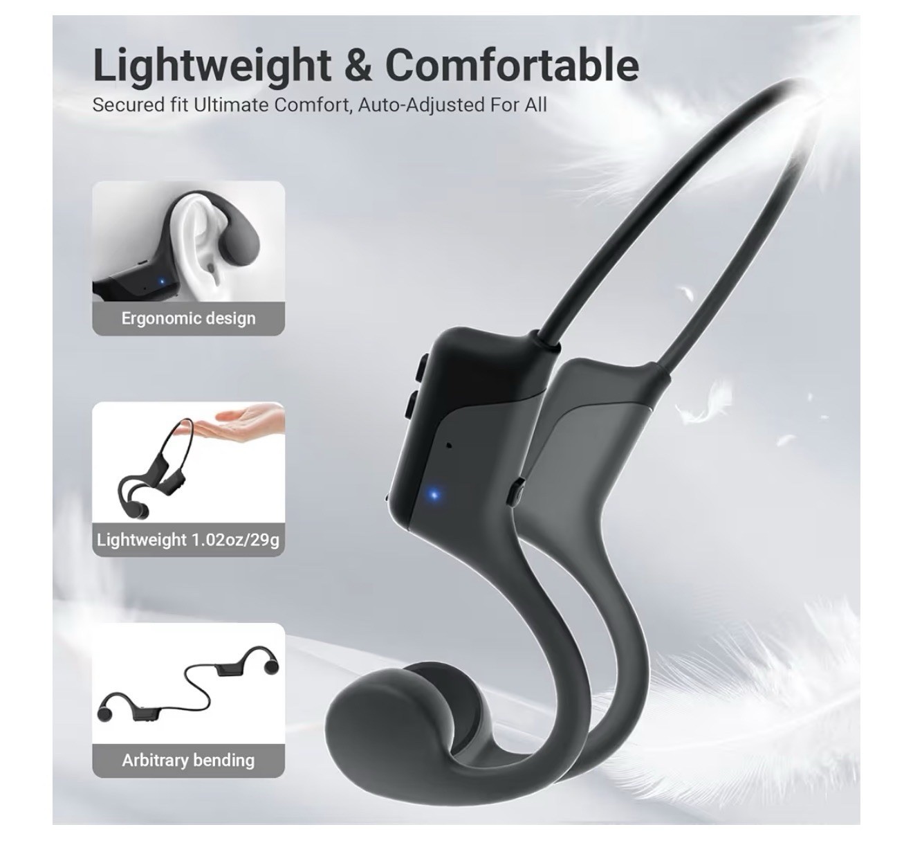 Bluetooth Bone Conduction Headphones HS1-1 Black Lightweight Adjustable Headband