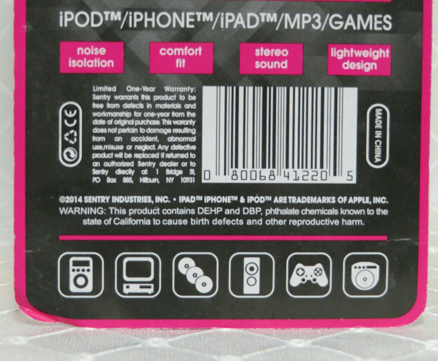 Sentry Noise Isolating Colorbuds 4ft Cord 3.5 Plug IPhone, IPad, ext PINK