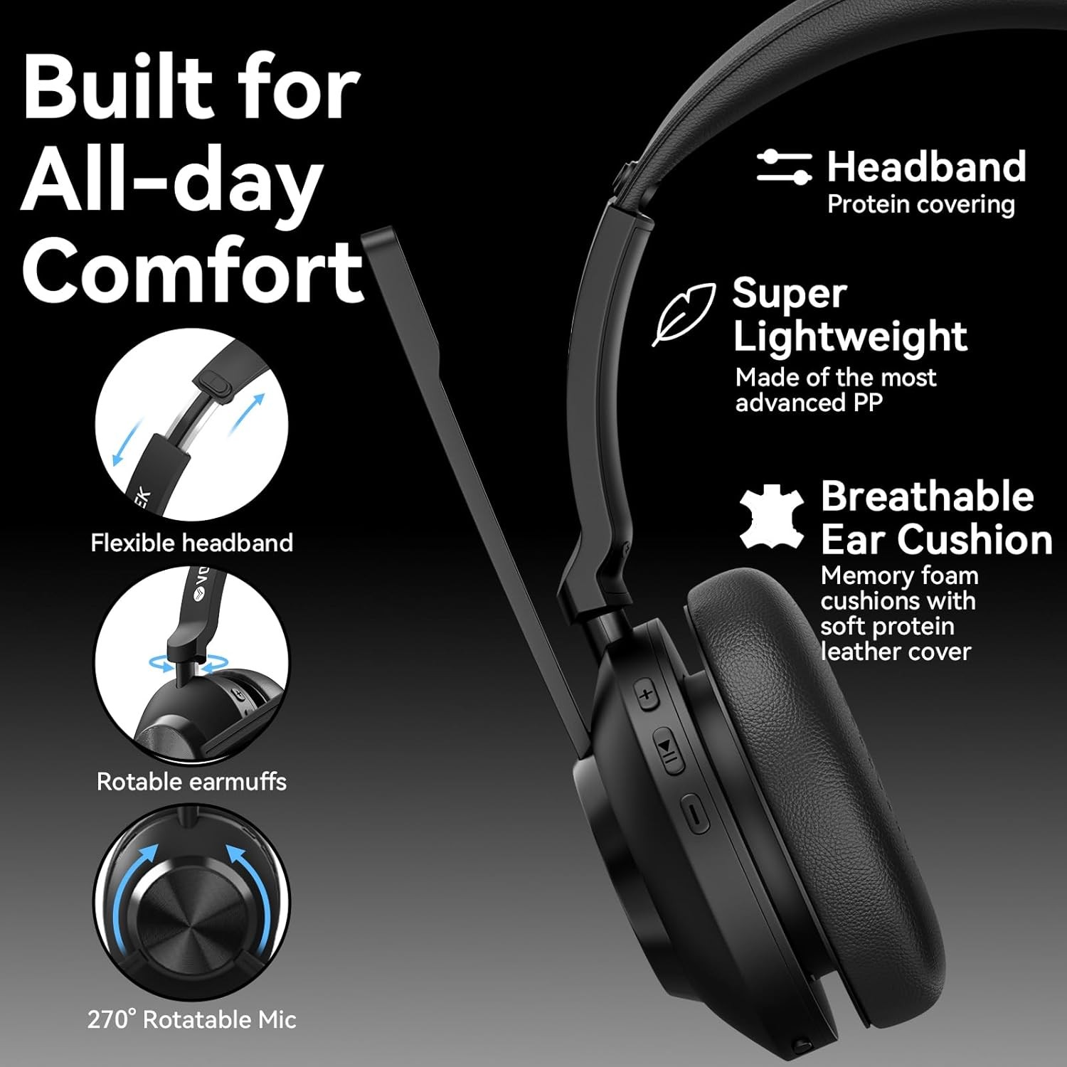 Bluetooth Headset with USB-dongle Microphone Wireless Headphone for PC/Phones