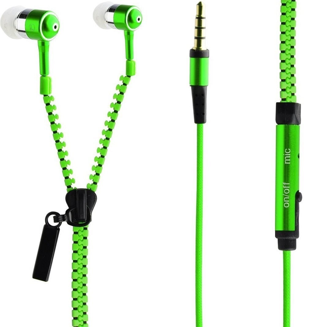 (20 PACK) Zipper In-Ear Stereo Earbuds Headphone Earphone Headset With Mic GREEN