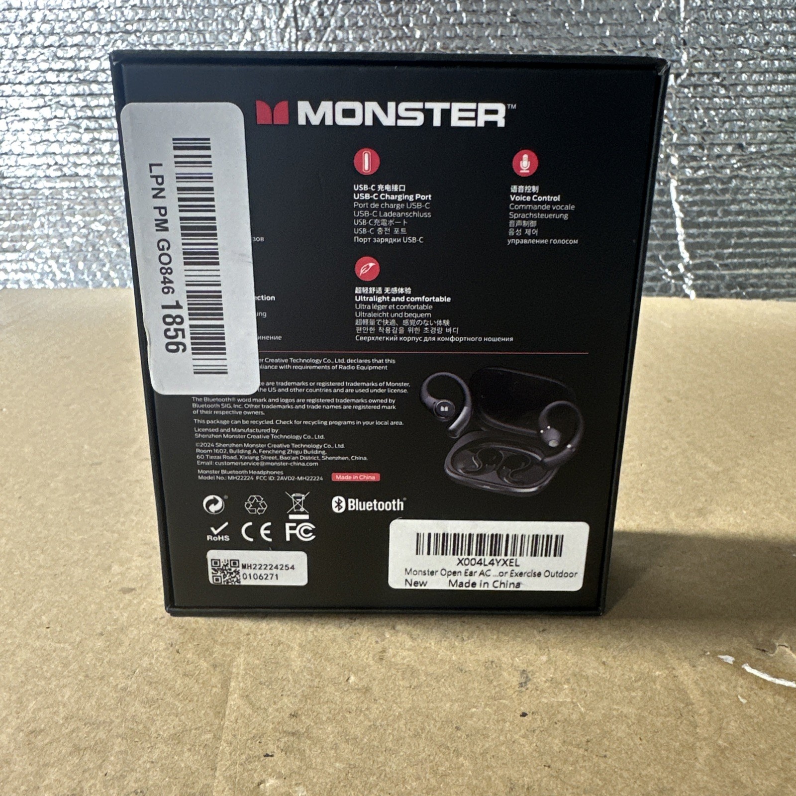 Monster Open Ear AC336 Headphones, Bluetooth 6.0 Wireless Earbuds Audio- Used