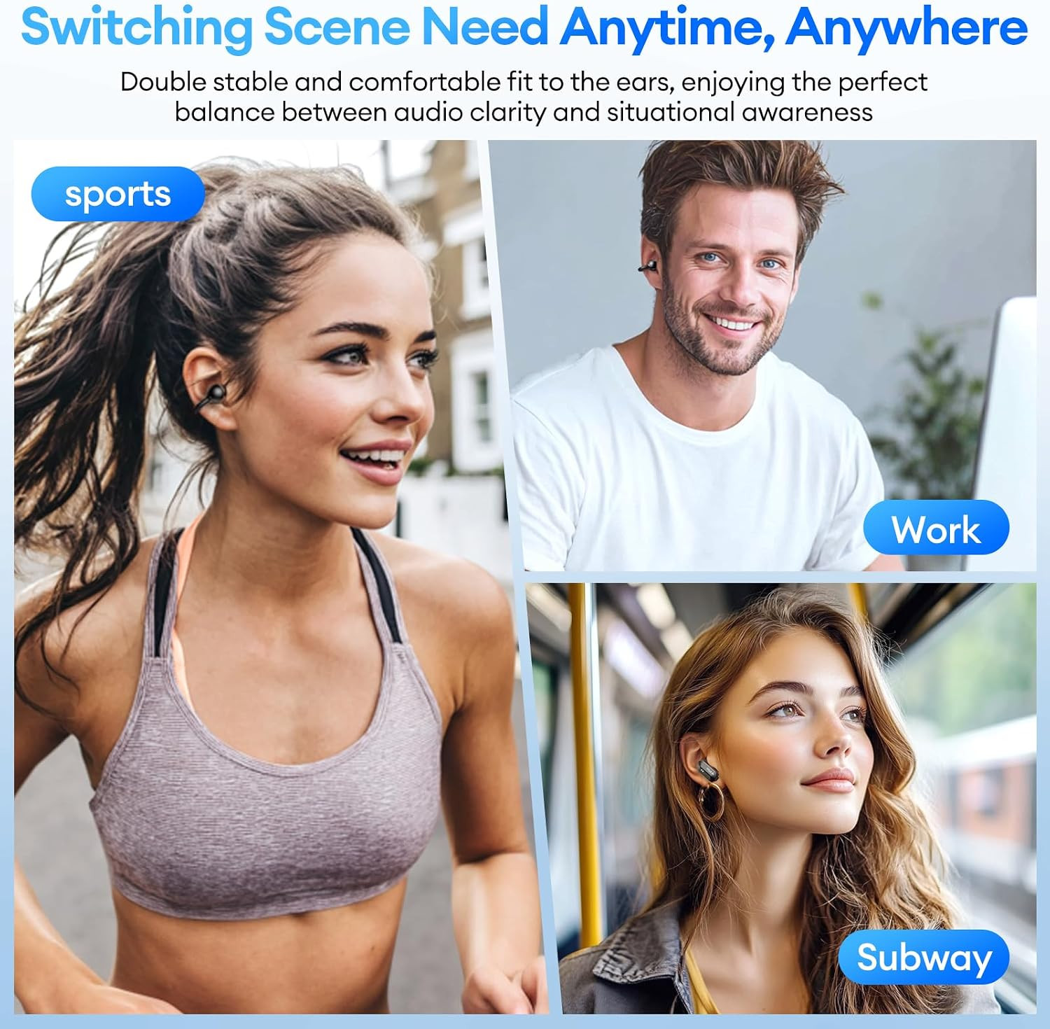2 in 1 Clip on Open Ear Headphones Wireless Earbuds, 0 Delay Bluetooth 6.0, Ultr