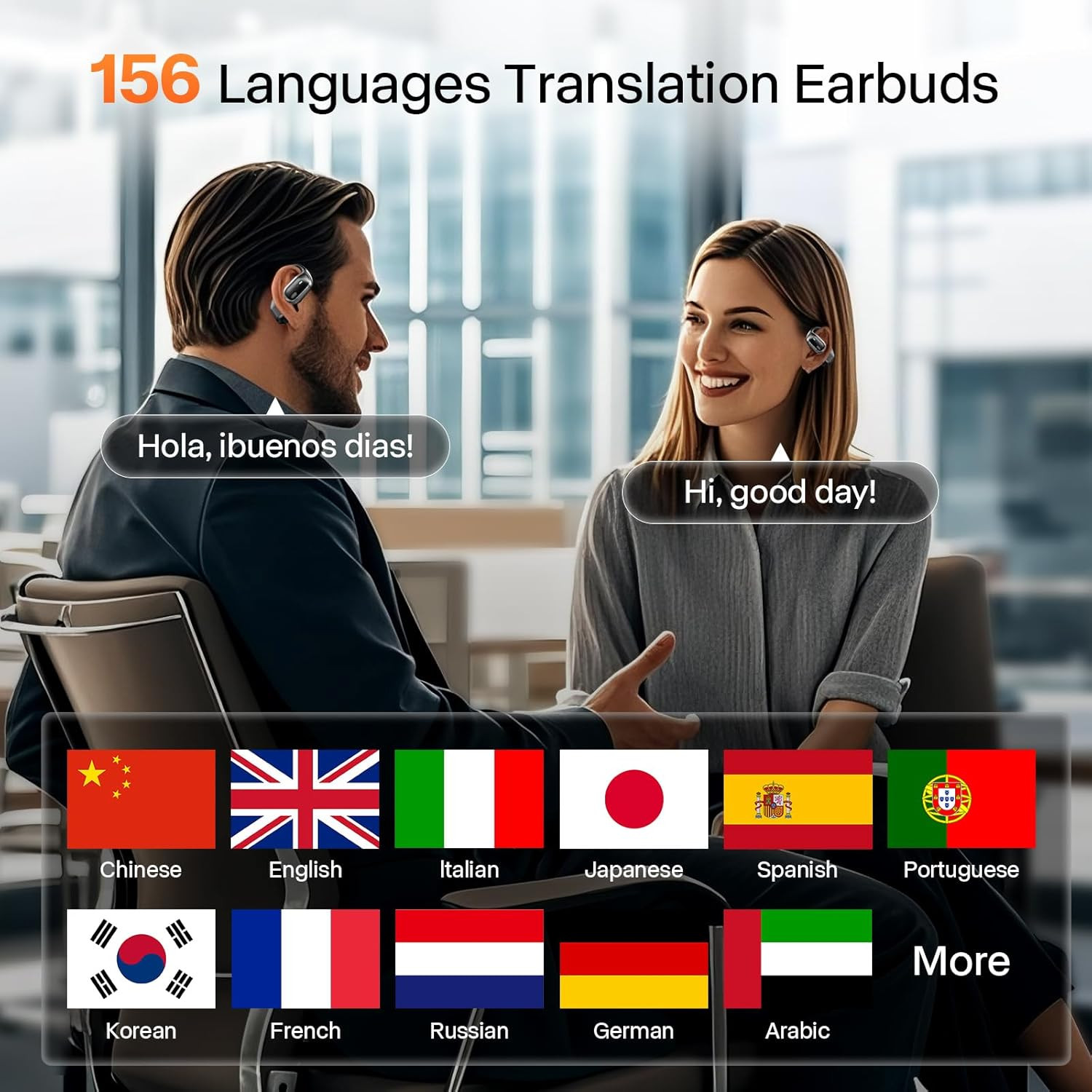 Auriculares traductor tiempo real 156 idiomas app gratuita IA viaje negocios