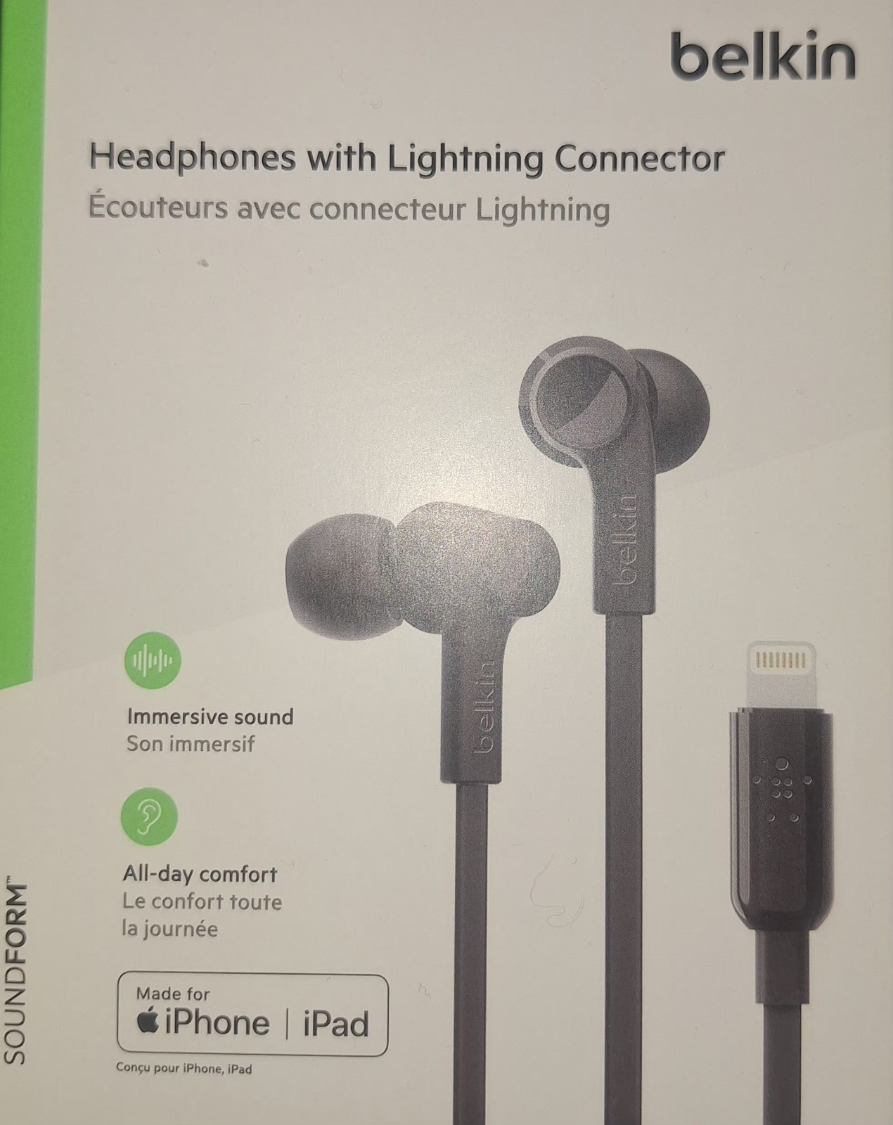 NEW BLACK Belkin Headphones with Lightning Connectors . for iPhone NEW