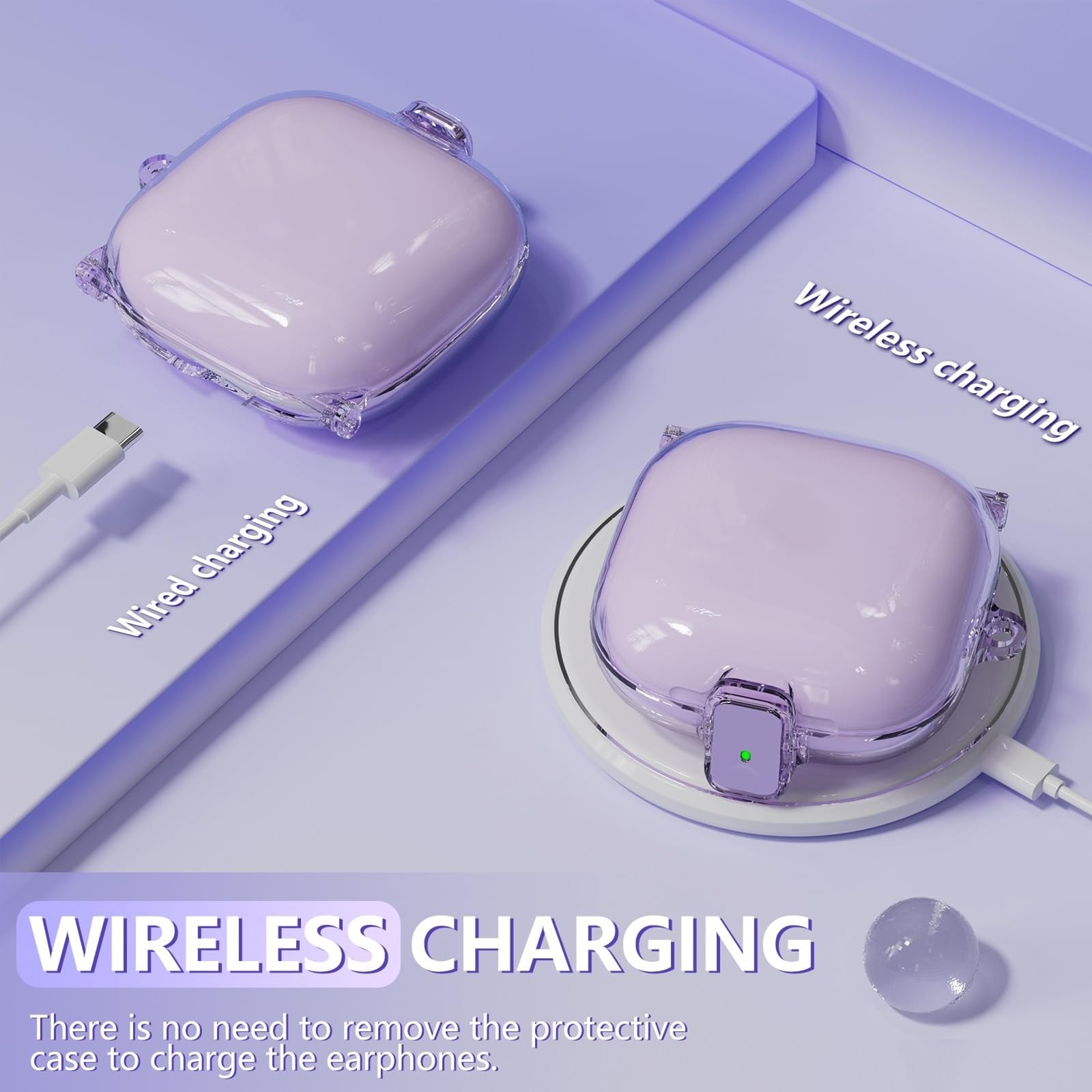 Inesore Clear Purple Case Cover for Beats Fit Pro with Lock & Cleaning Kit
