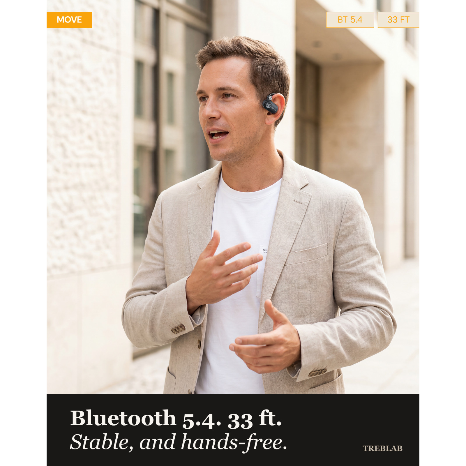 TREBLAB X-Open – True Open Ear Wireless Earbuds, Lightweight, 40H Playtime
