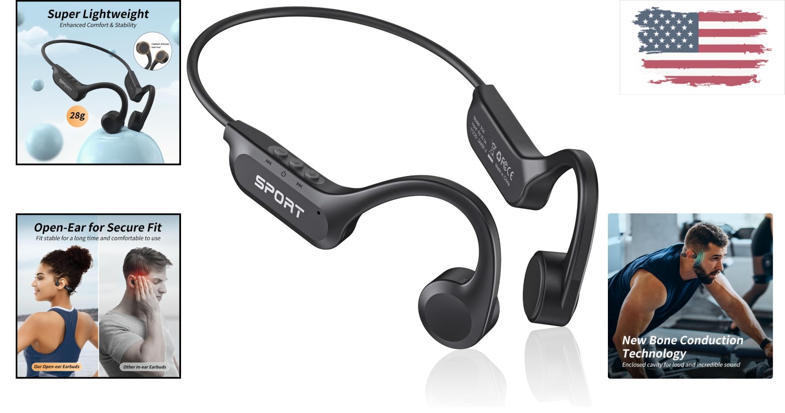Waterproof Bone Conduction Headphones – 10 Hours Playtime & Lightweight Design