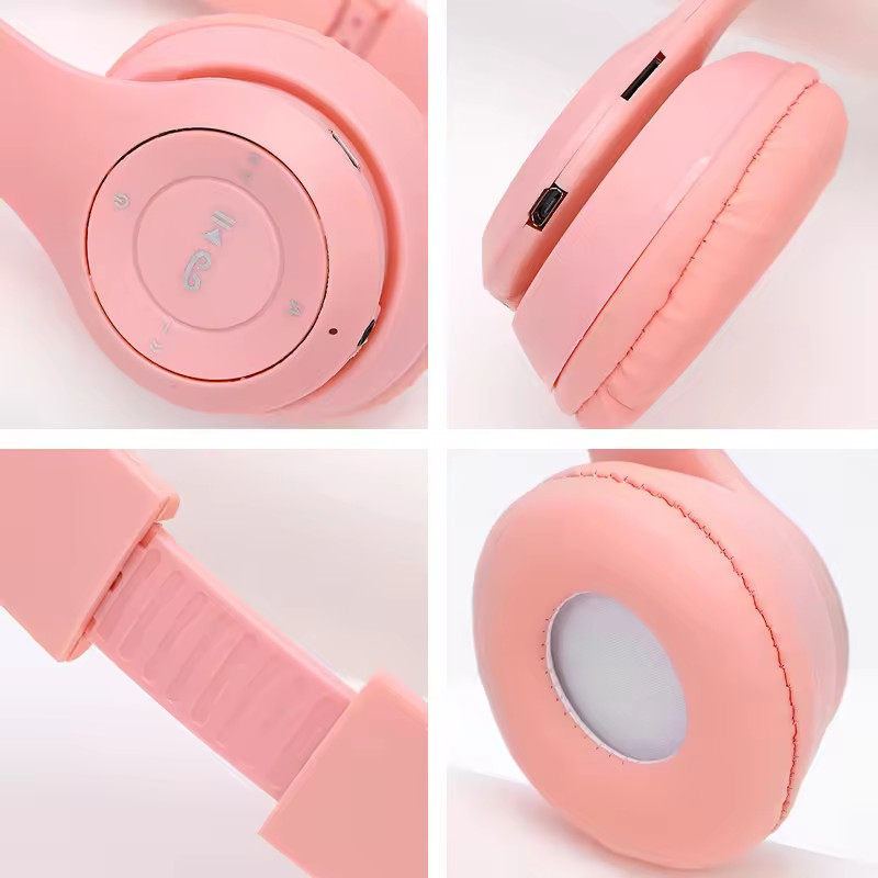 P47 Wireless Cat Ear Headphones Bluetooth 5.3 LED Stereo Headset for Kids & Gami