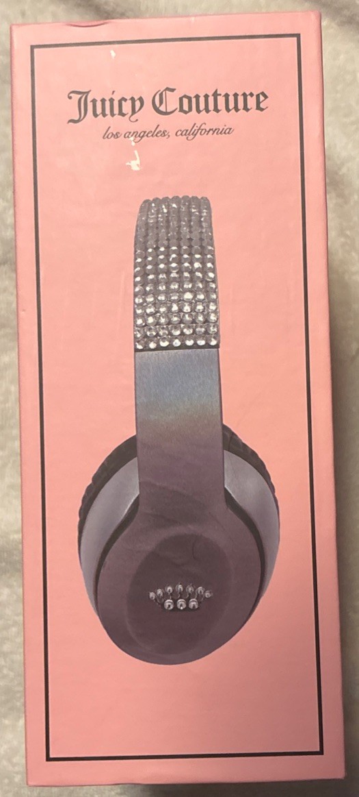New Juicy Couture Wireless Headphones Bedazzled Gems Black Bluetooth Electronics