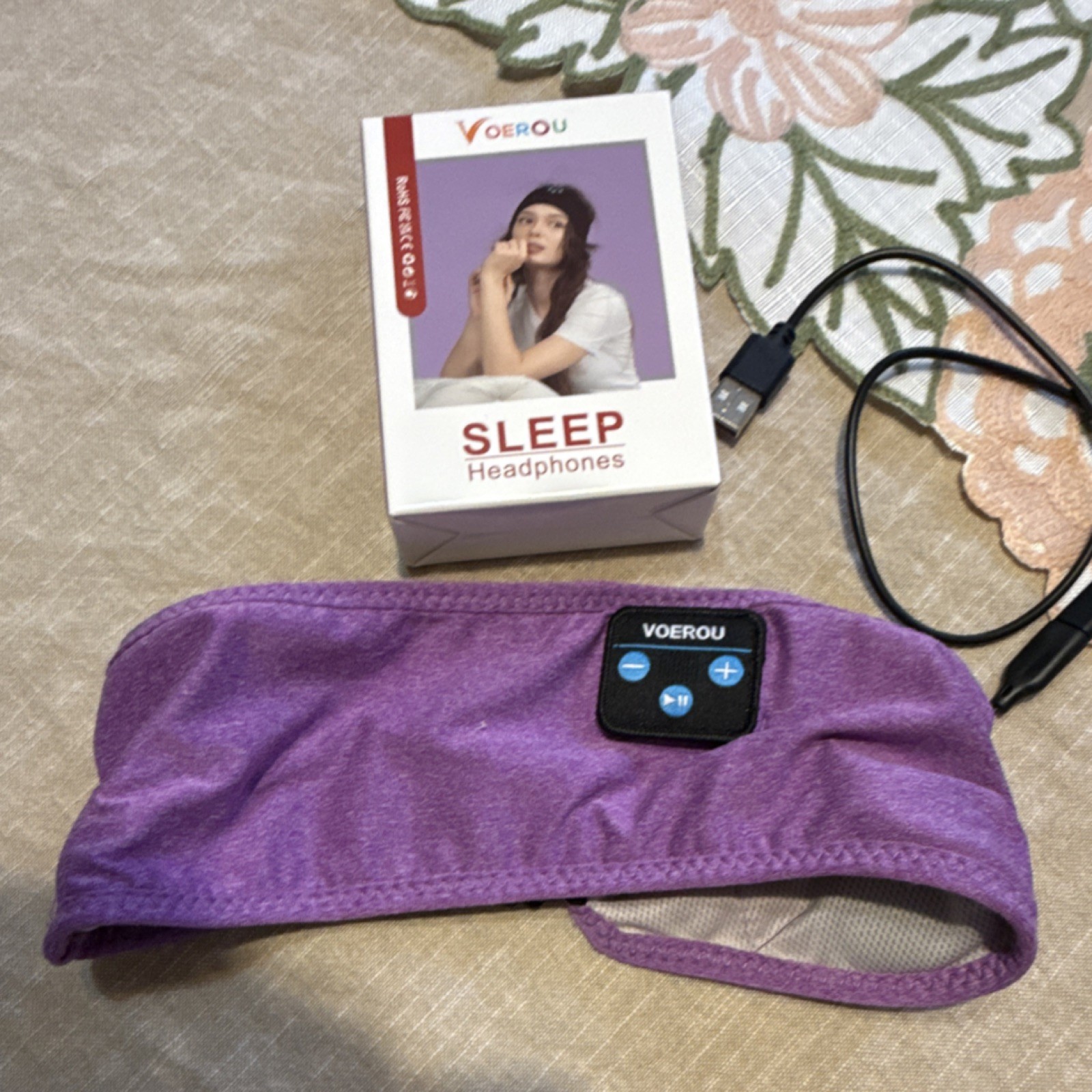 VOEROU Bluetooth Sleep Headphones Adjustable Headband Purple Wireless
