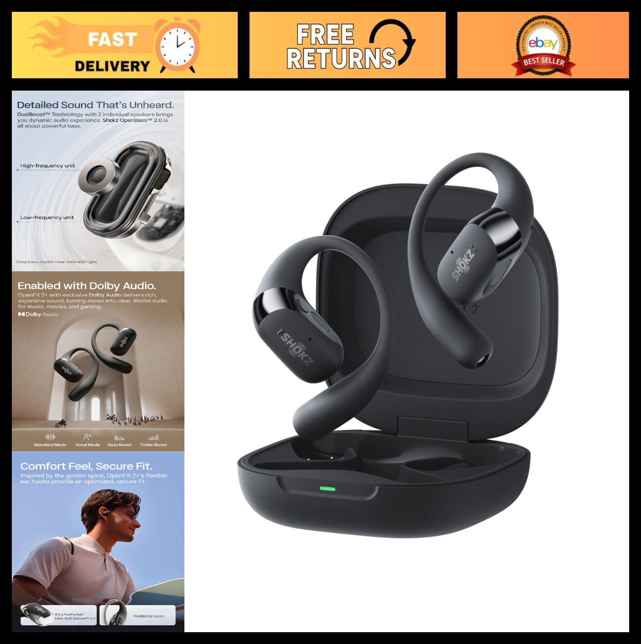 Open-Ear Headphones with Dolby Audio, 48H Playtime, IP55 Water-Resistant, USB-C