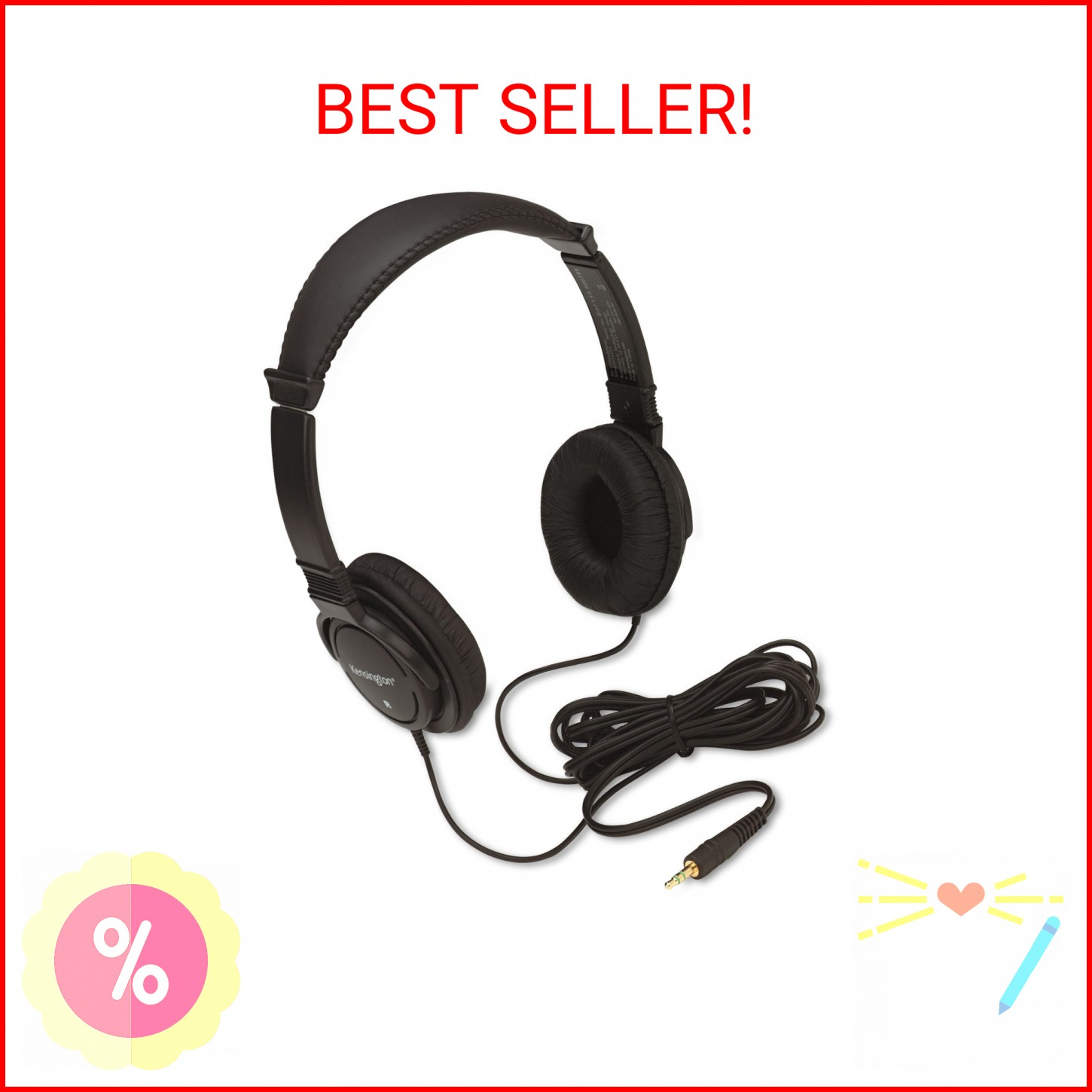 Kensington Hi-Fi On-Ear Headphones with 9-Foot Cord, 3.5mm Jack Headset (K33137)