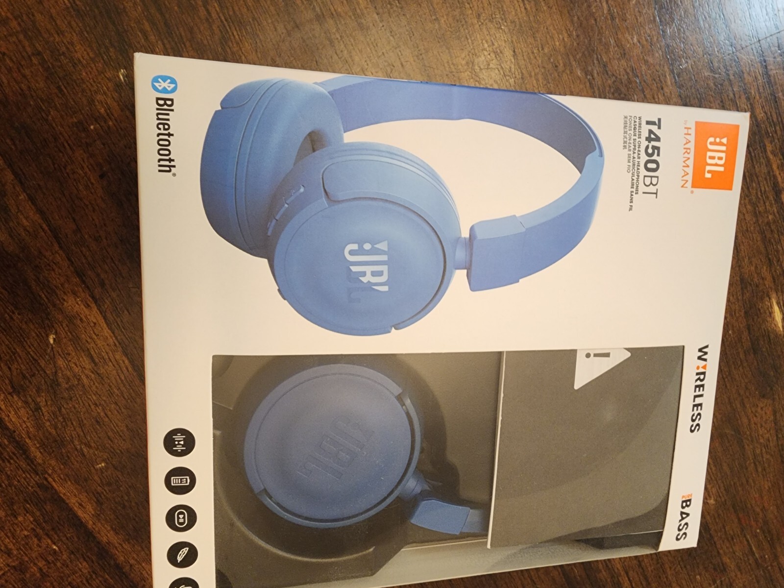 JBL T450BT Bluetooth Wireless On-Ear Headphones in Blue Open Box
